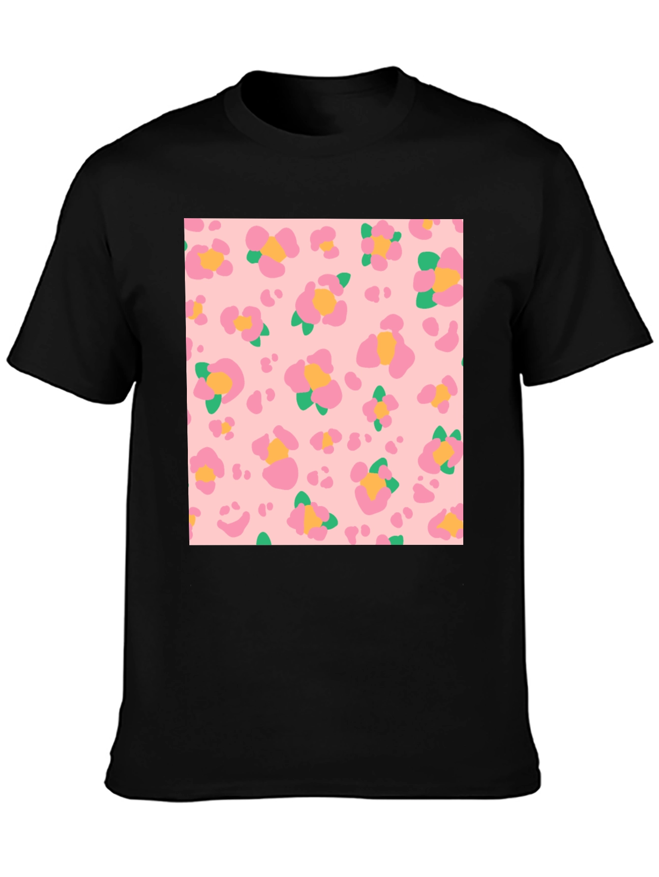 Floral Leopard Print Black T-Shirt
