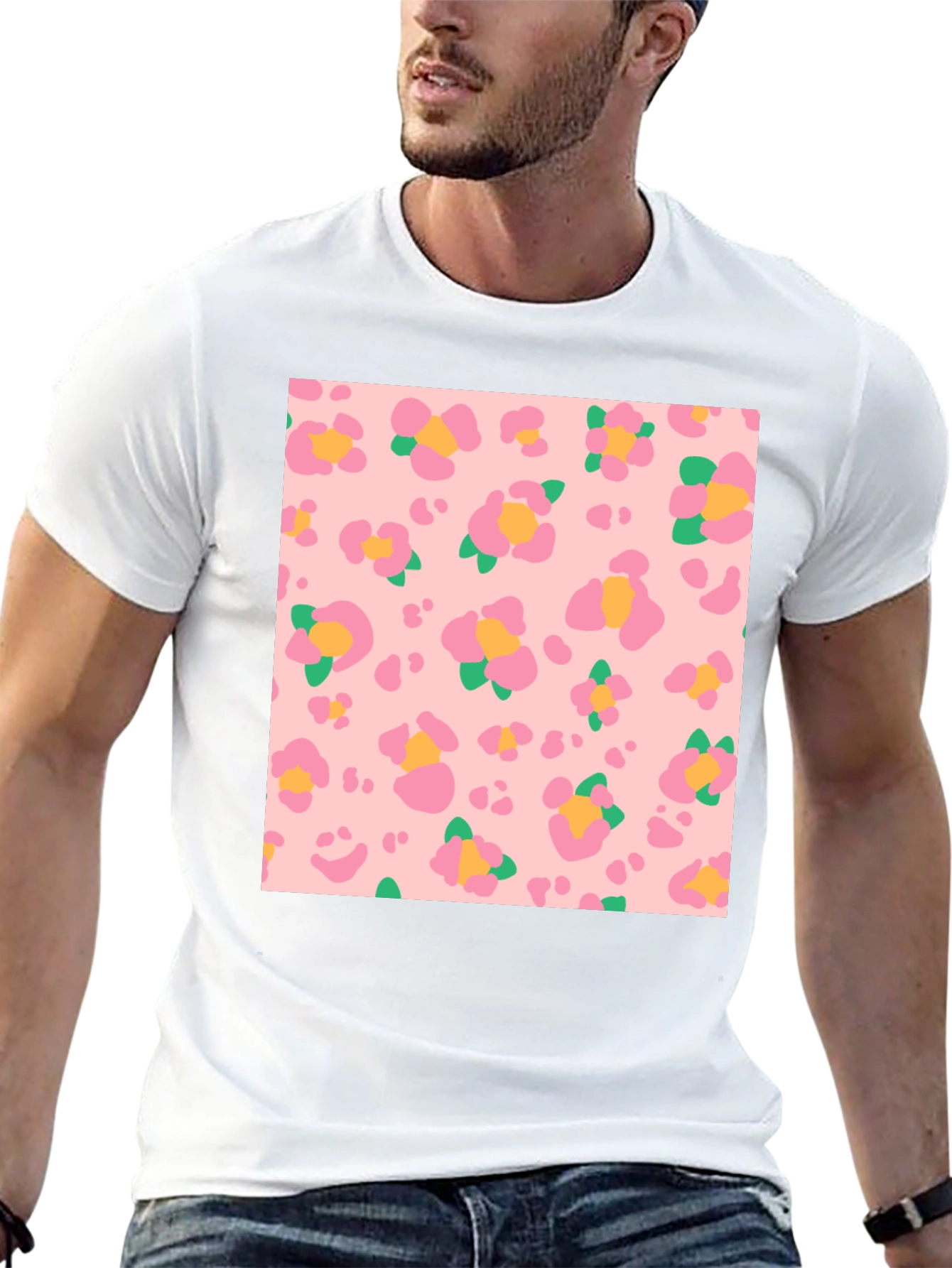 Floral Leopard Print Black T-Shirt