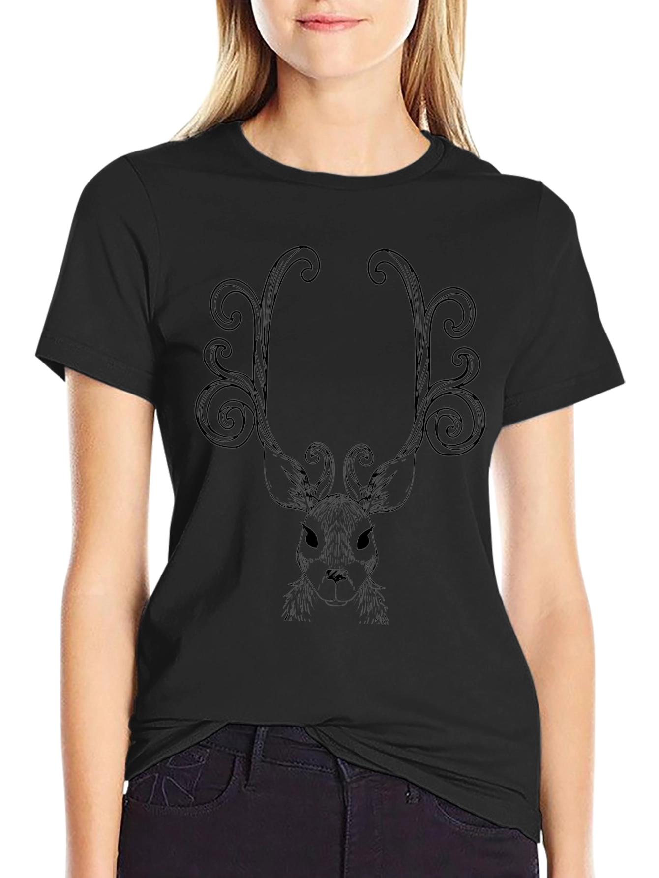 Deer Antler Graphic Tee - Black Cotton Blend