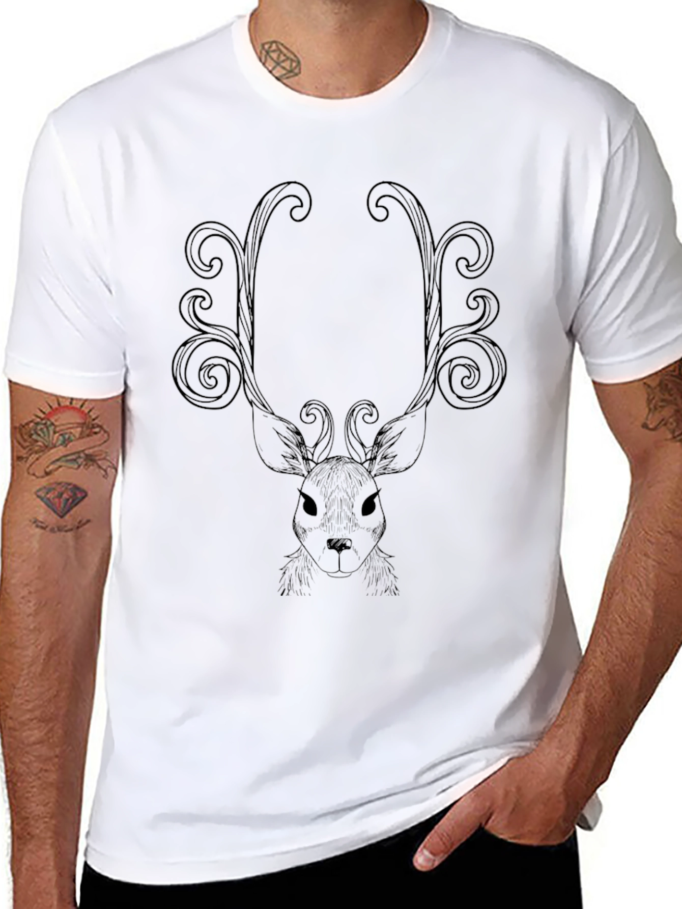 Deer Antler Graphic Tee - Black Cotton Blend