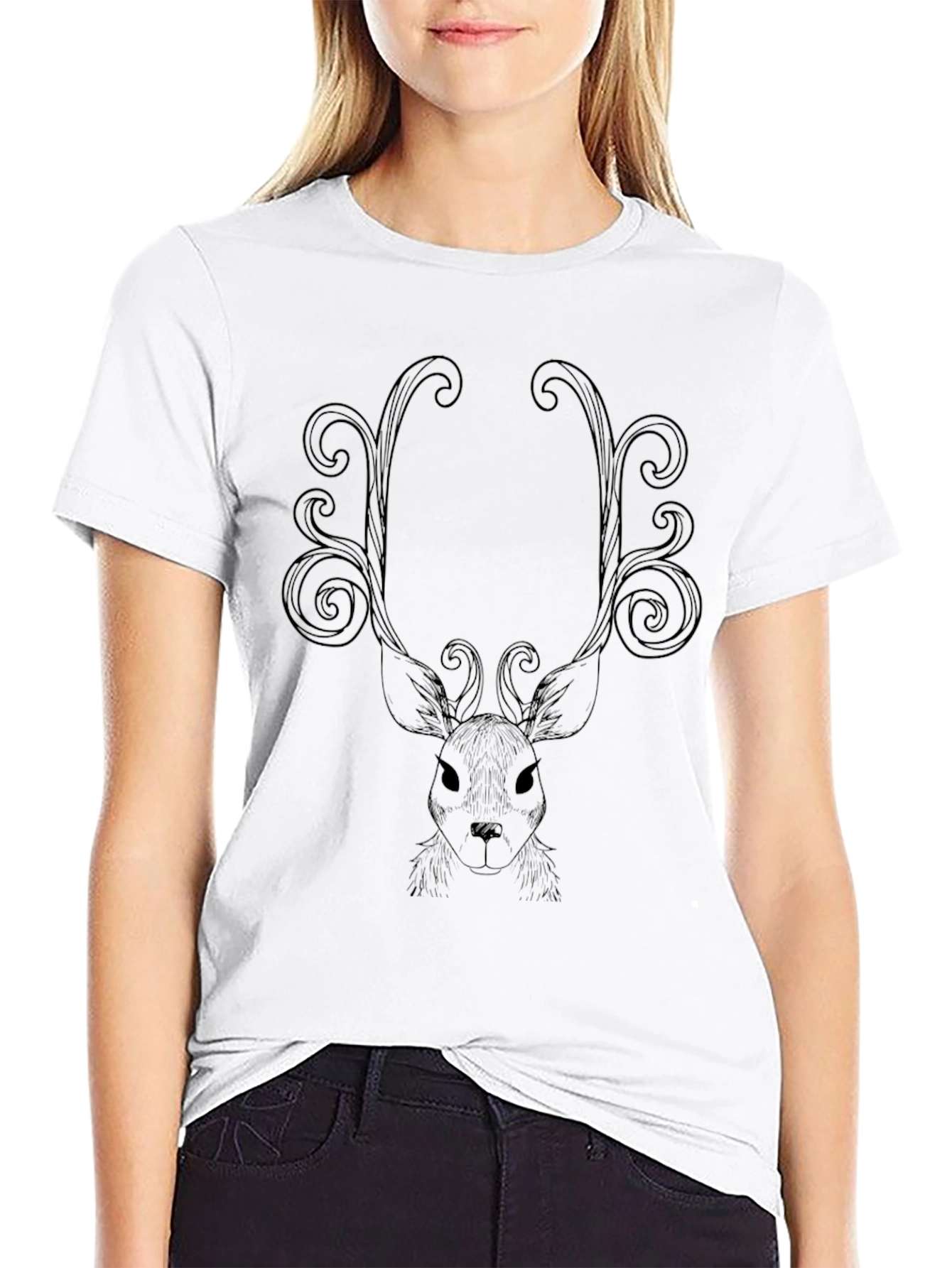 Deer Antler Graphic Tee - Black Cotton Blend