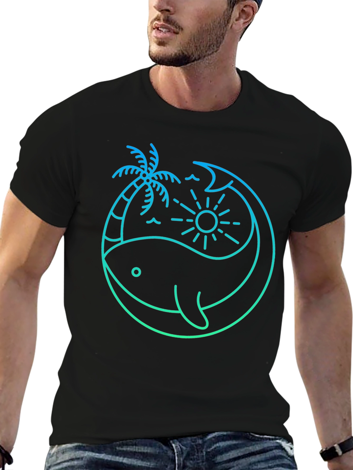 Whale Beach Graphic Tee - Stylish Mens Black T-Shirt