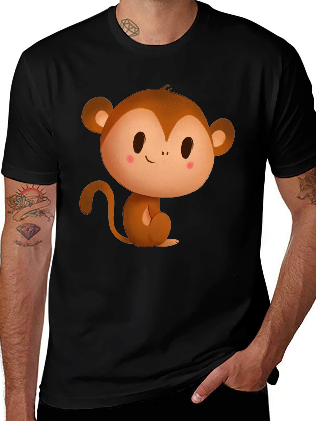 Cute Monkey Graphic Tee - Black T-Shirt