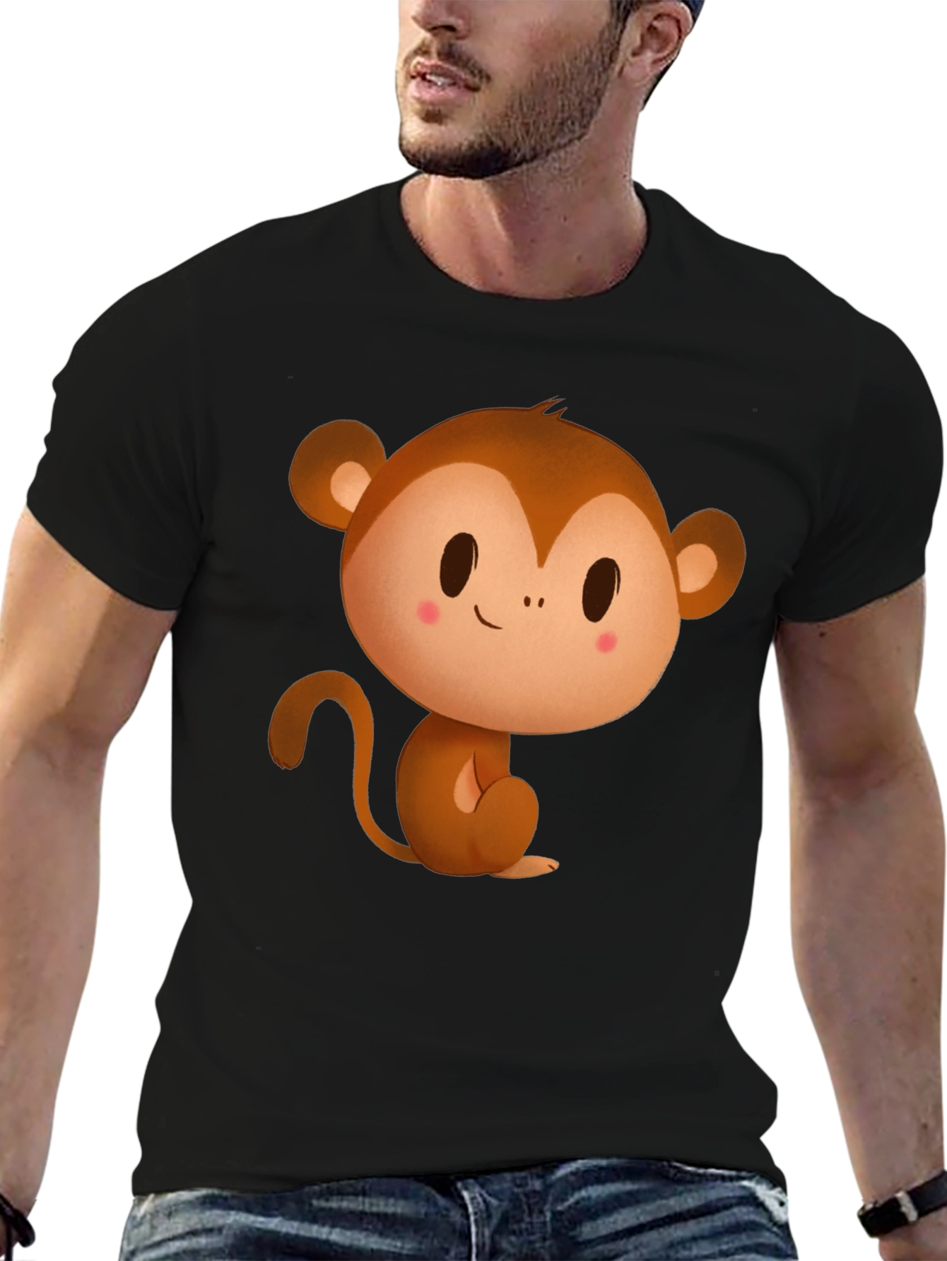 Cute Monkey Graphic Tee - Black T-Shirt