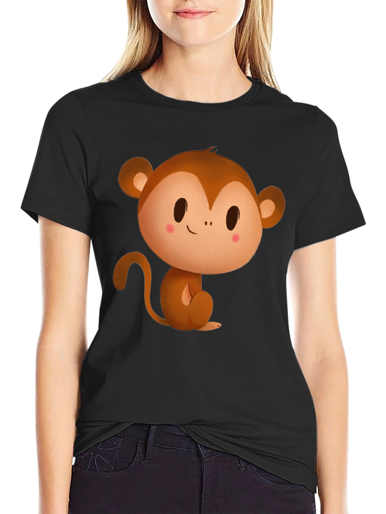 Cute Monkey Graphic Tee - Black T-Shirt