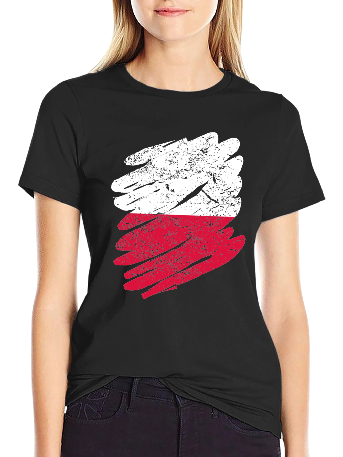 Distressed Poland Flag Graphic T-Shirt