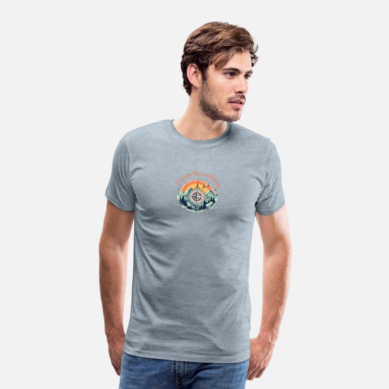 Hiking Inspired Compass and Mountain Landscape