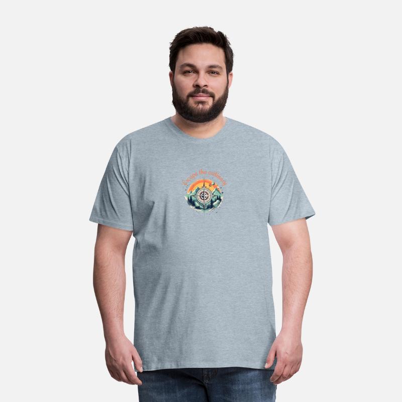 Hiking Inspired Compass and Mountain Landscape