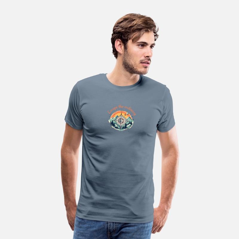 Hiking Inspired Compass and Mountain Landscape