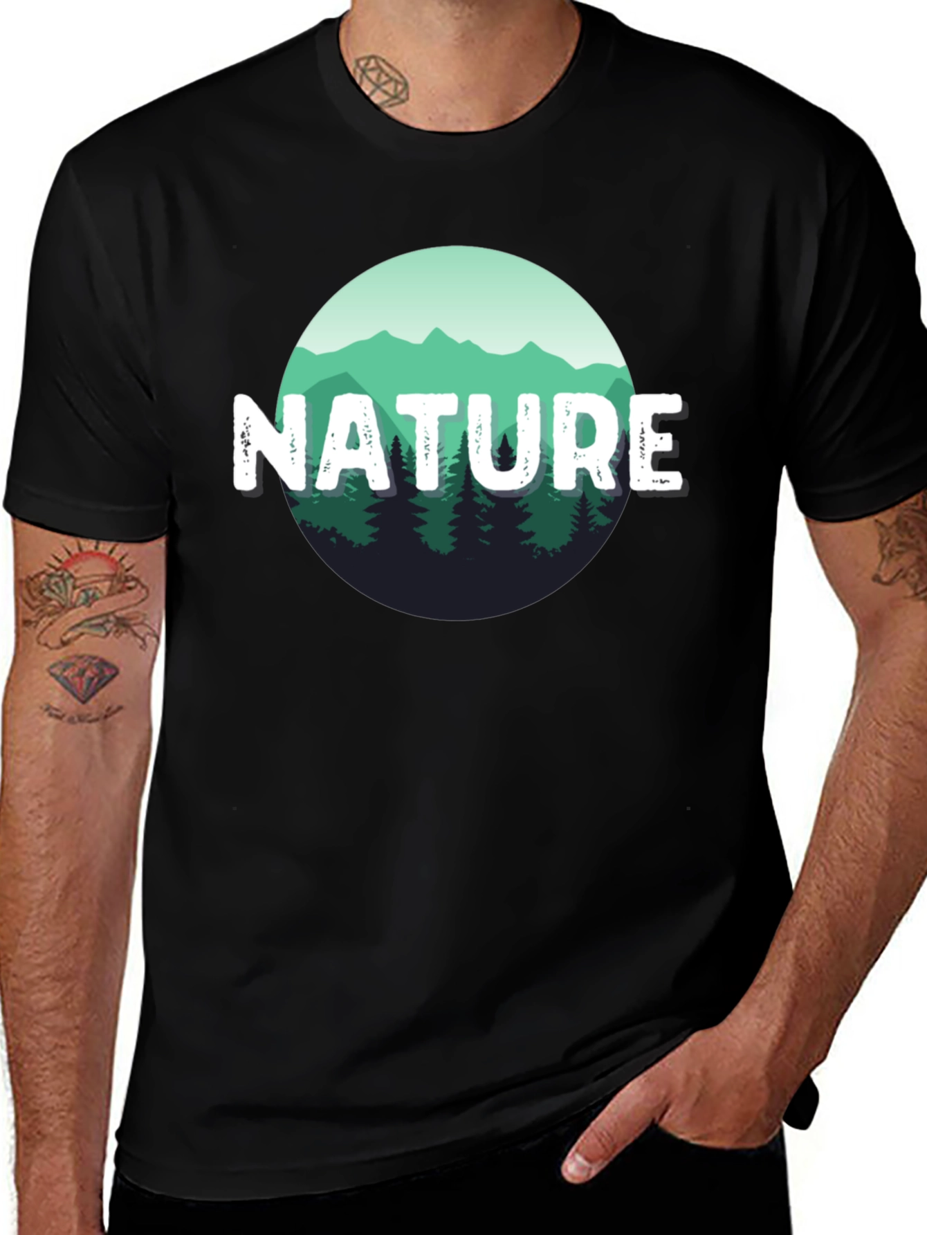 Nature Scene Graphic Black T-Shirt