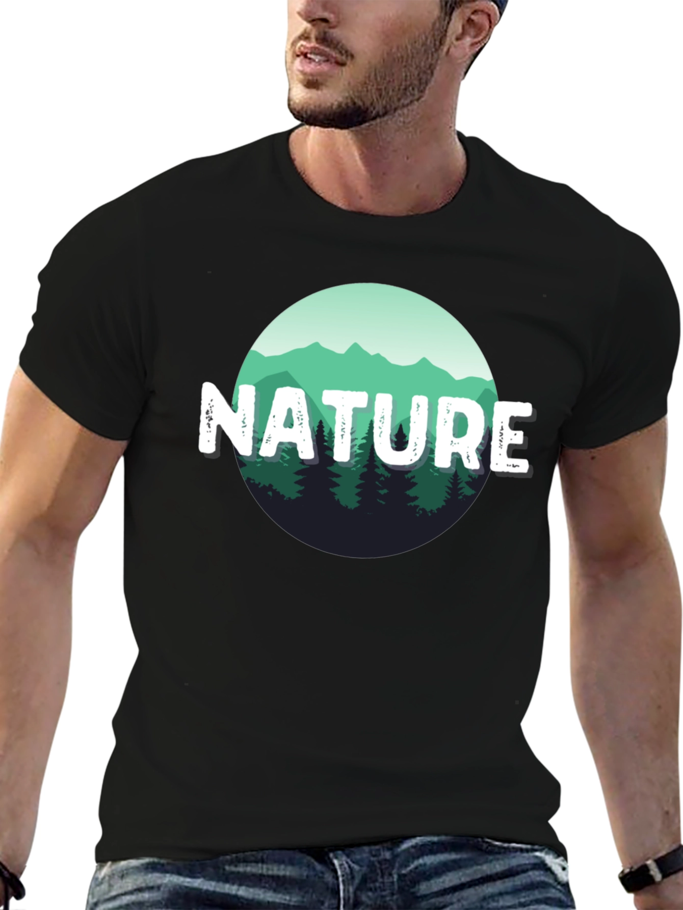 Nature Scene Graphic Black T-Shirt