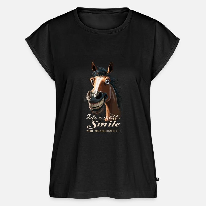 Horse Laughs and Shows Teeth with Horseshoe