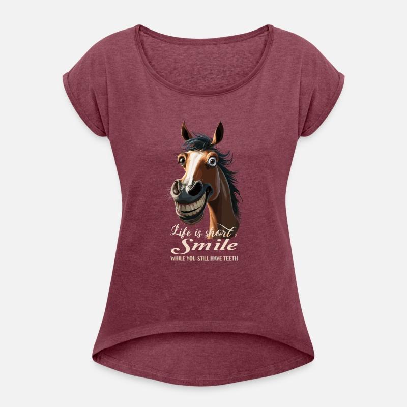 Horse Laughs and Shows Teeth with Horseshoe
