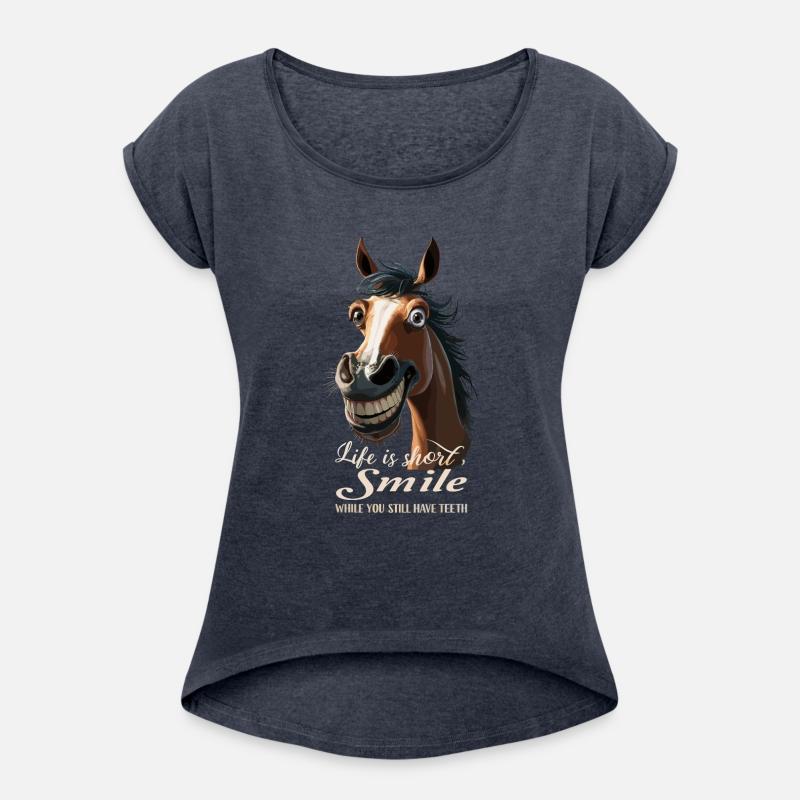 Horse Laughs and Shows Teeth with Horseshoe