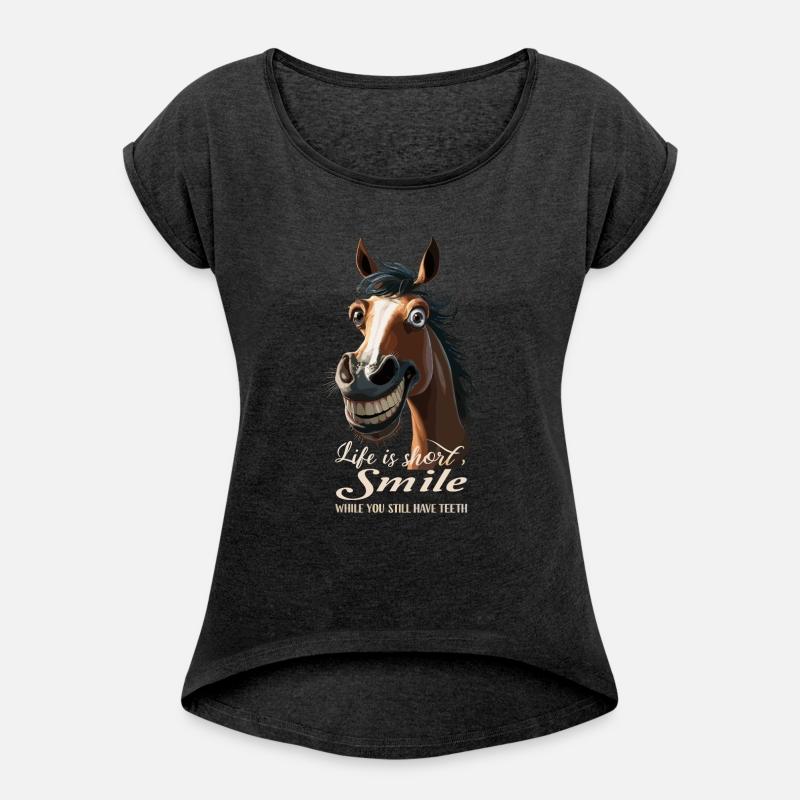 Horse Laughs and Shows Teeth with Horseshoe
