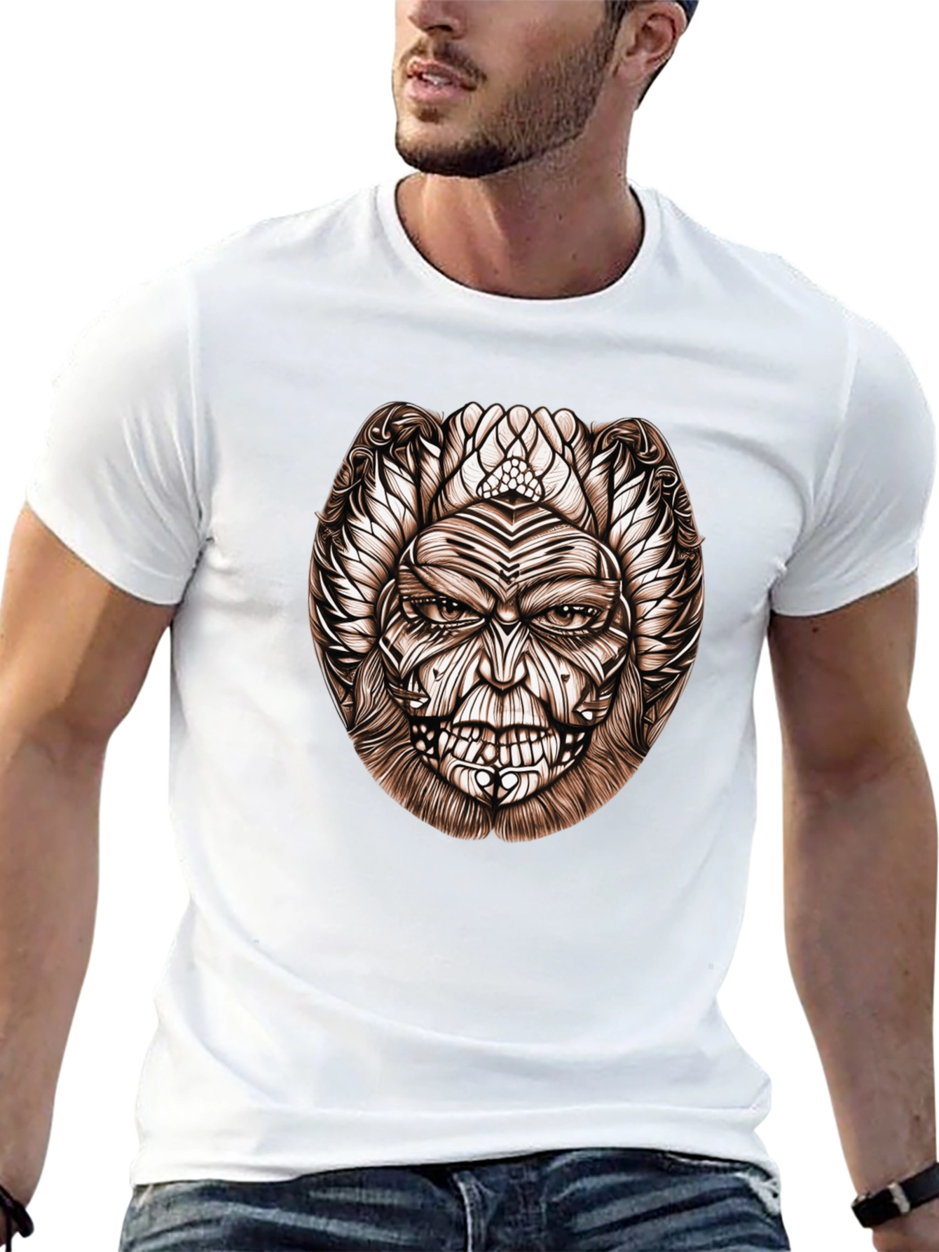 Tribal Face Graphic Black T-Shirt