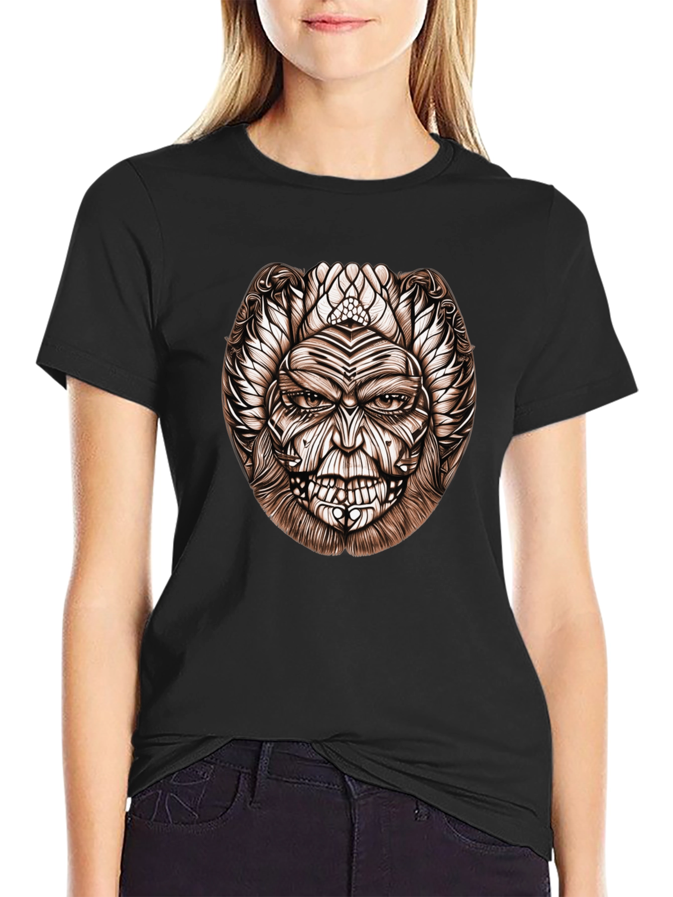 Tribal Face Graphic Black T-Shirt
