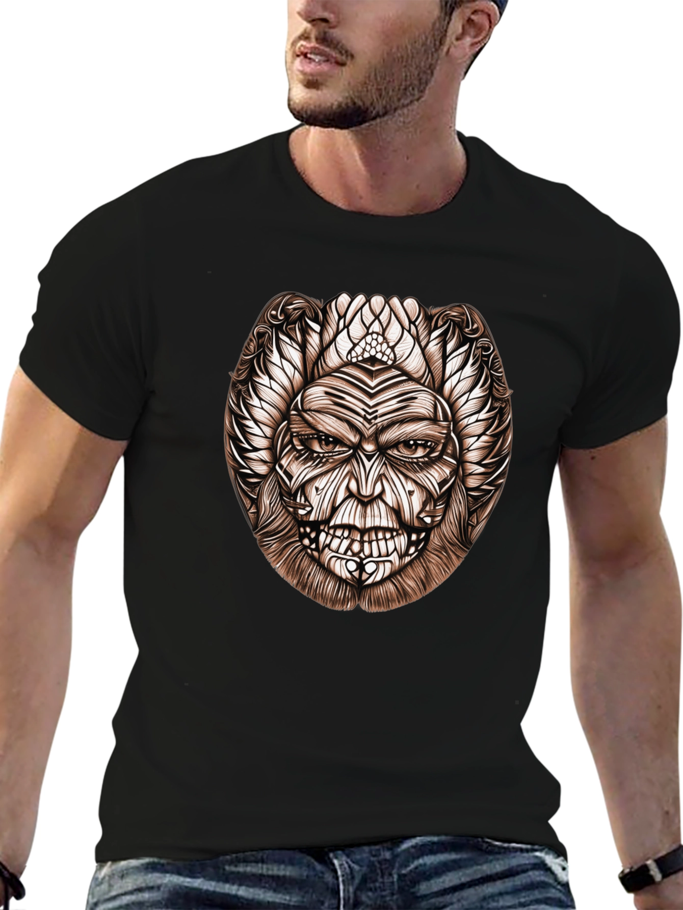 Tribal Face Graphic Black T-Shirt