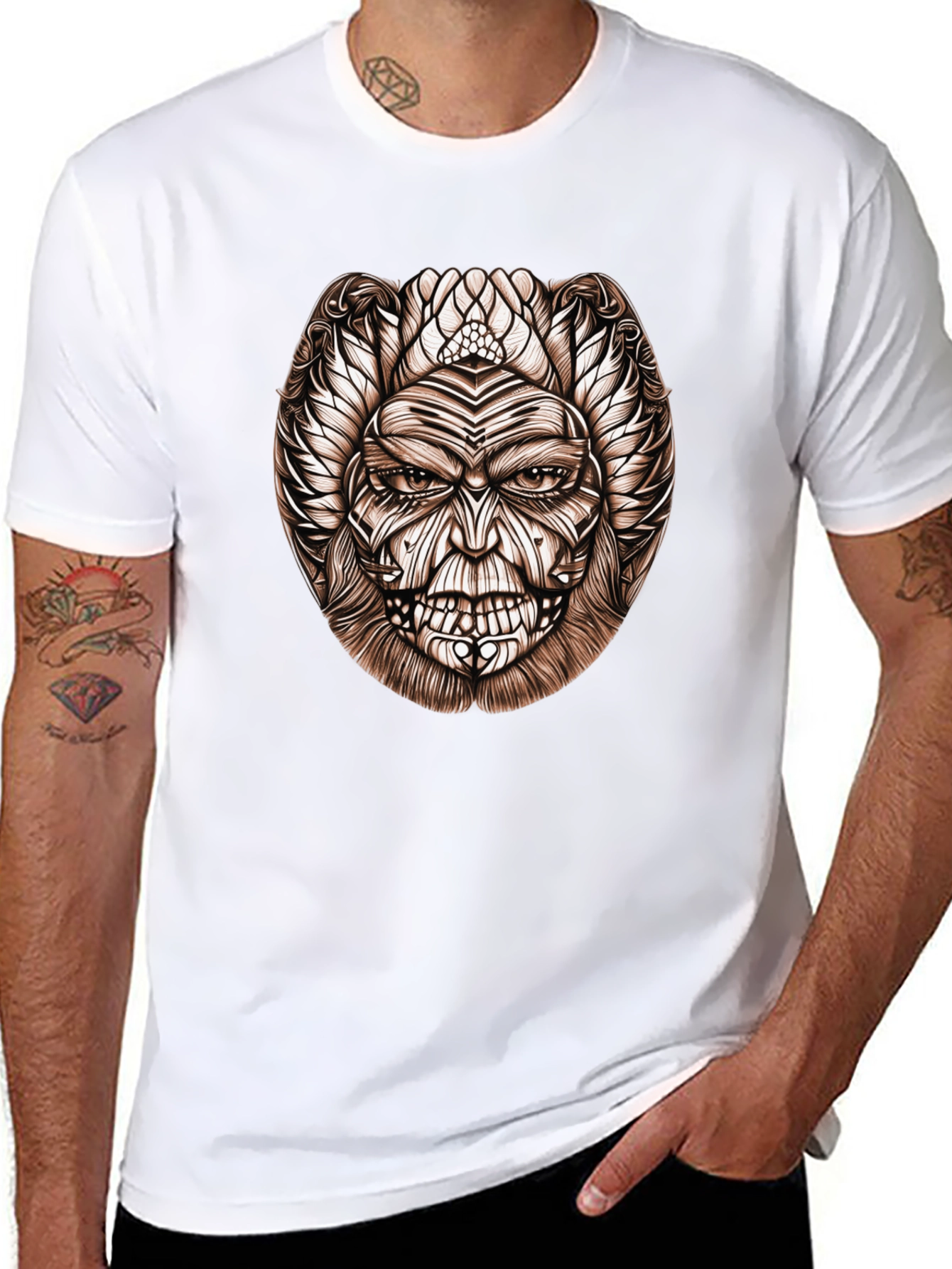 Tribal Face Graphic Black T-Shirt