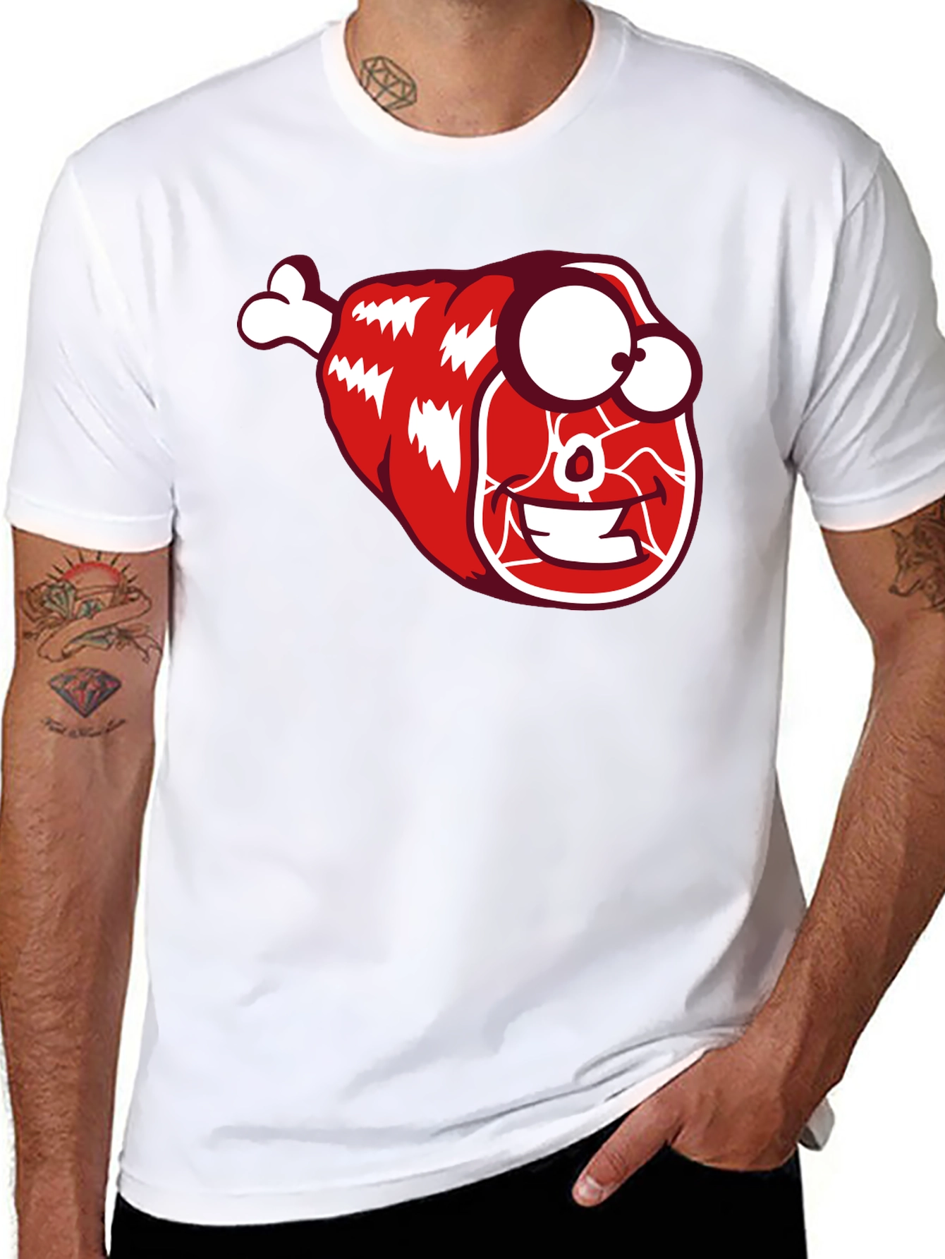 Funny Meat Cartoon Graphic T-Shirt