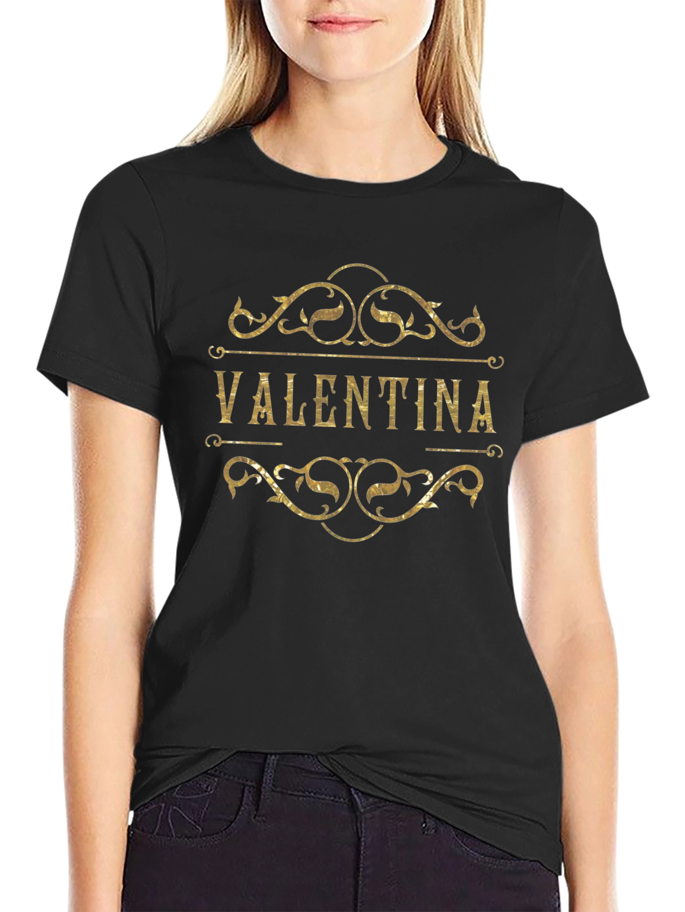 Valentina Graphic Print Tee - Stylish Black Cotton T-Shirt