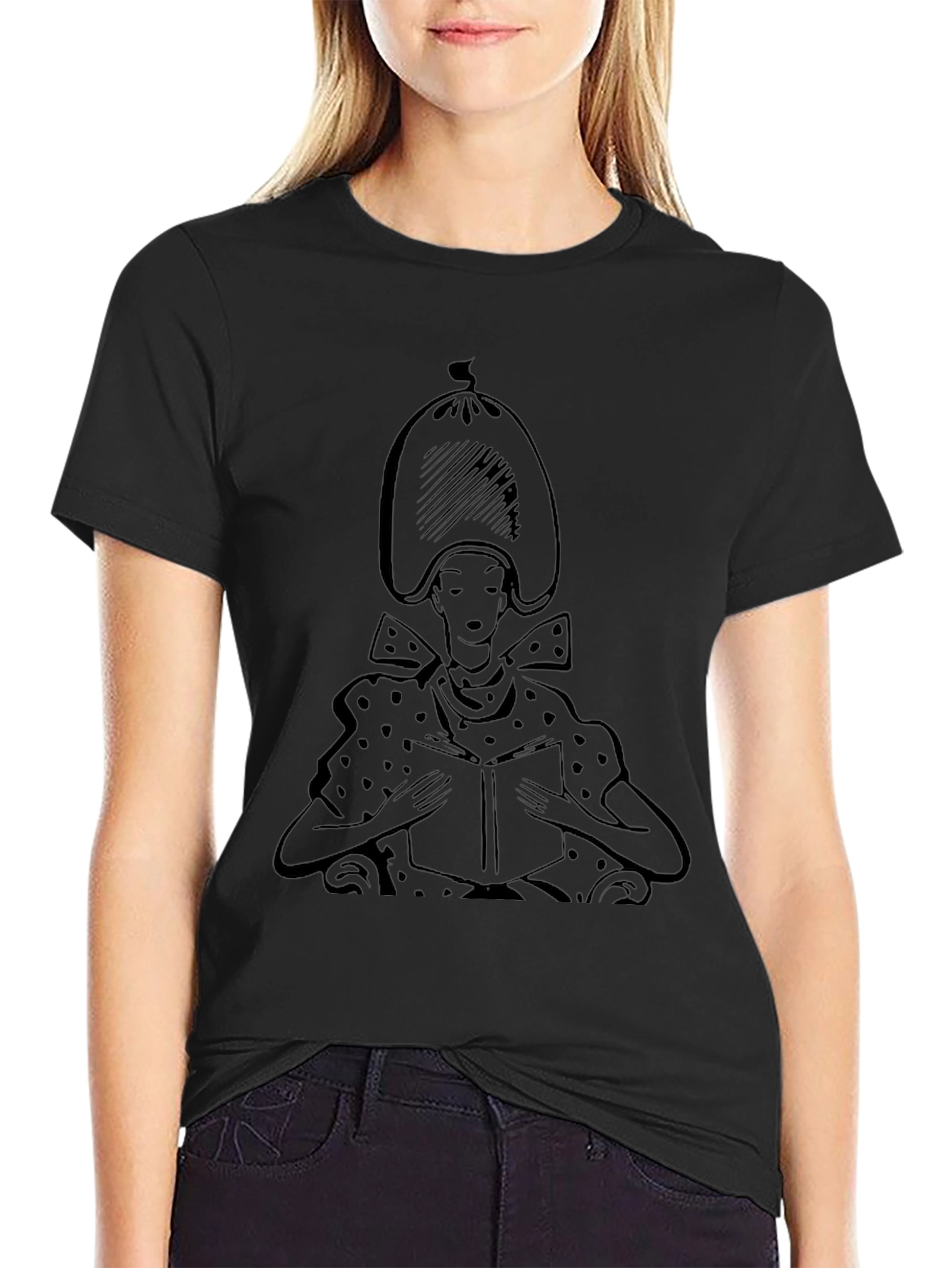Reading Lady Graphic Tee - Stylish Black T-Shirt