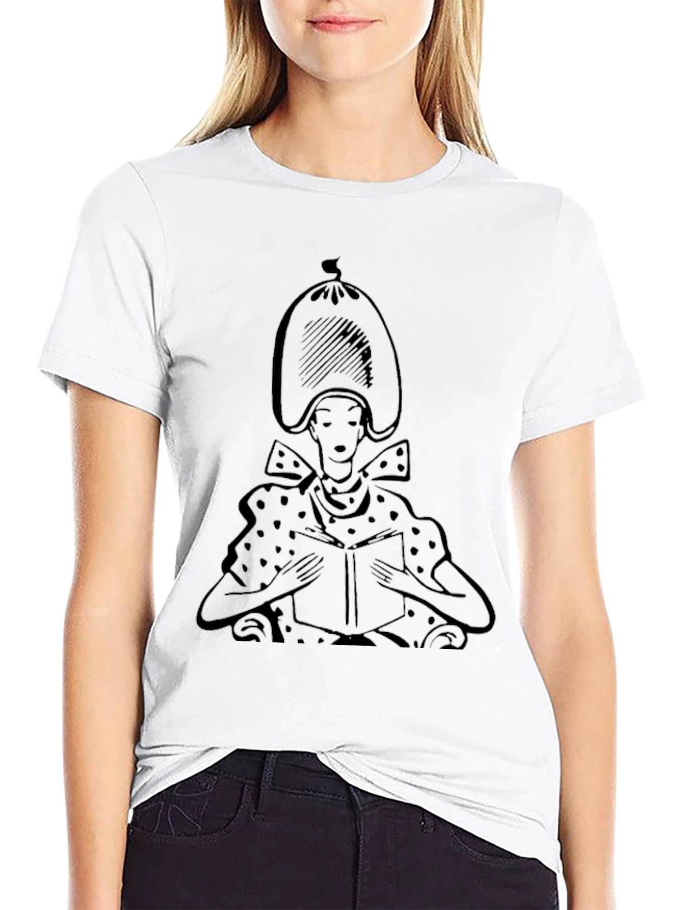Reading Lady Graphic Tee - Stylish Black T-Shirt