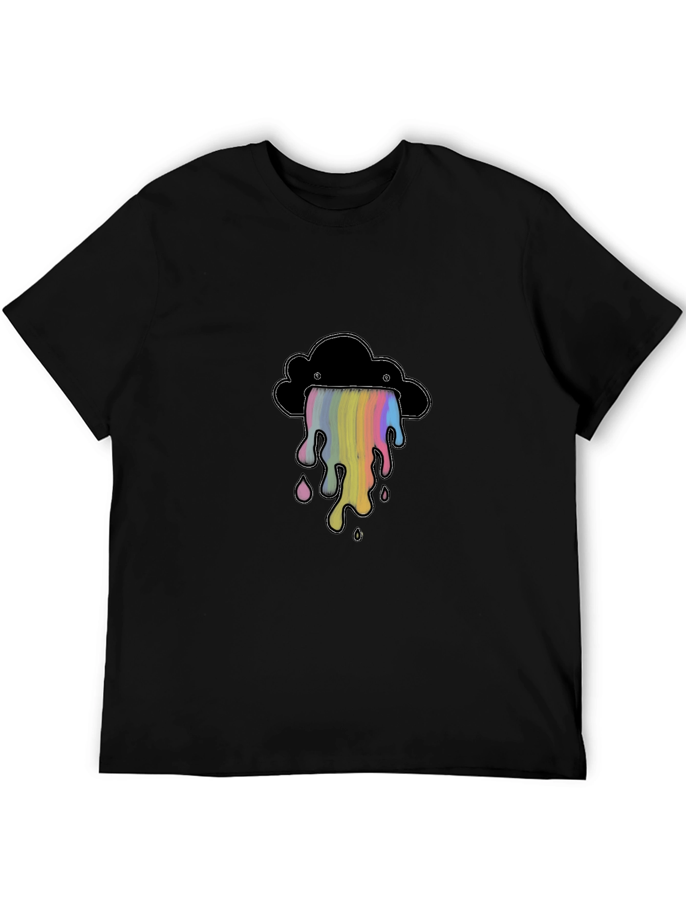 Black T-Shirt with Rainbow Cloud Graphic