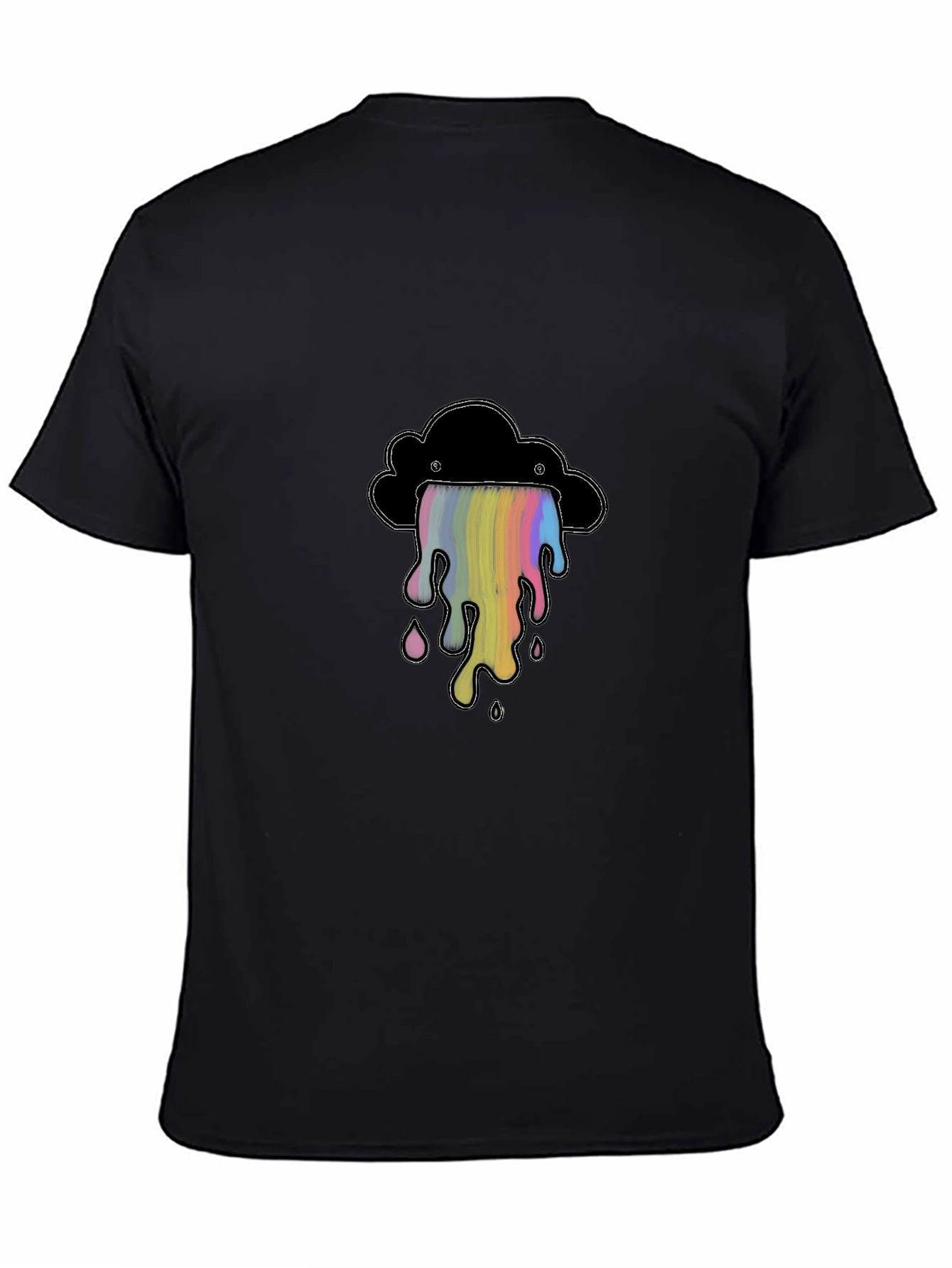 Black T-Shirt with Rainbow Cloud Graphic