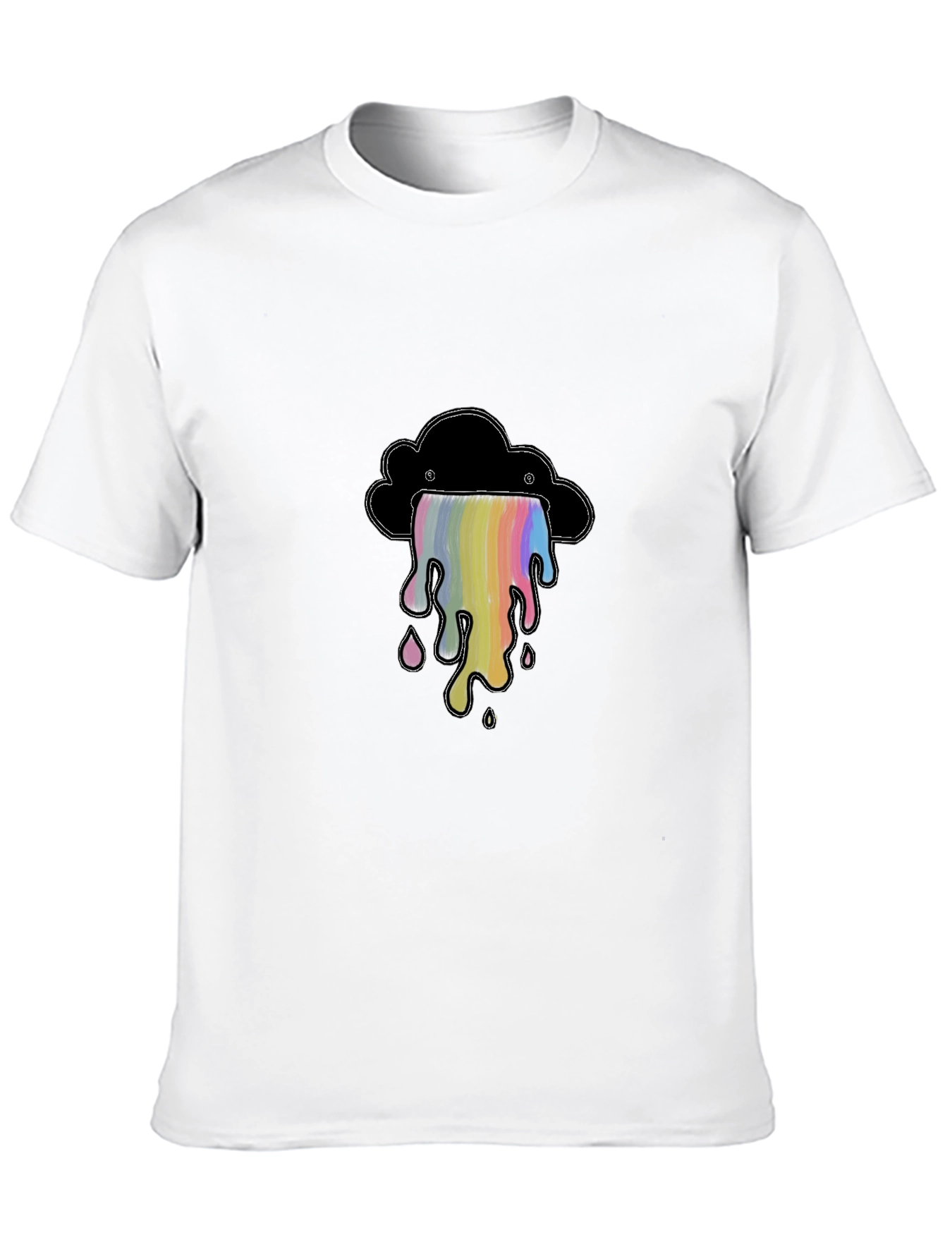 Black T-Shirt with Rainbow Cloud Graphic