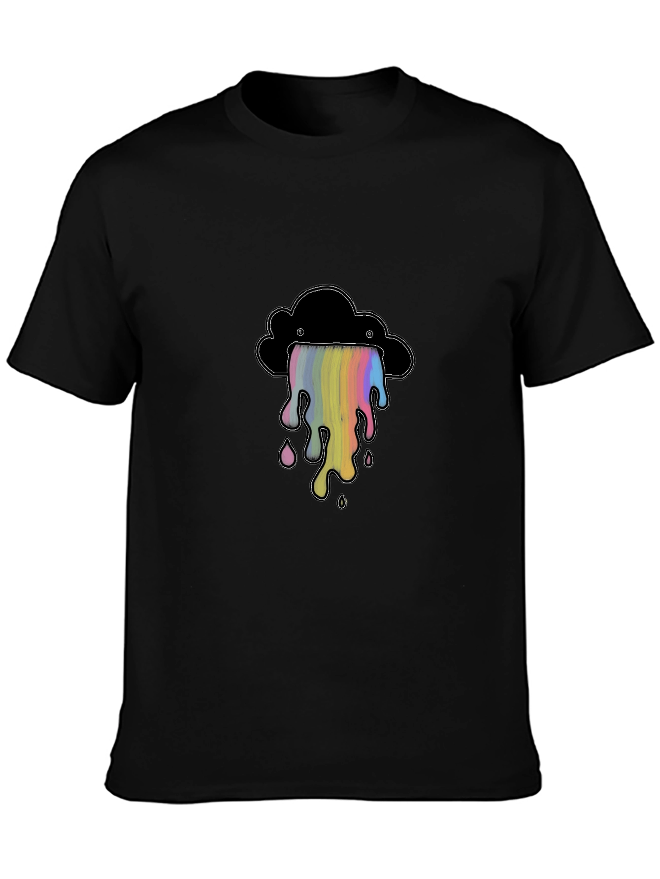 Black T-Shirt with Rainbow Cloud Graphic