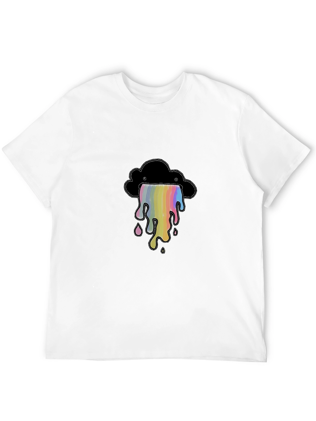 Black T-Shirt with Rainbow Cloud Graphic