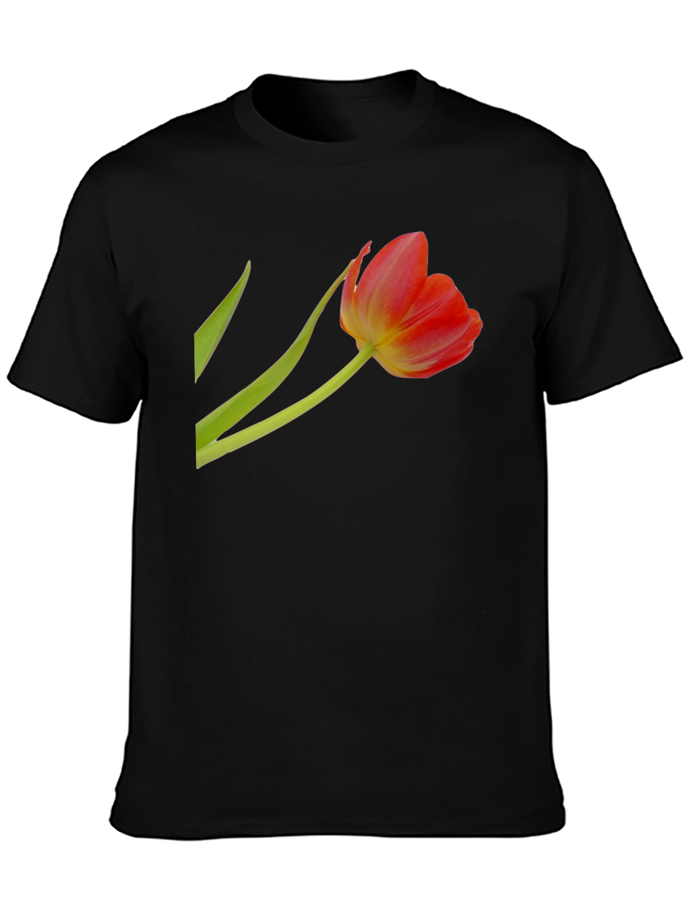 Floral Tulip Graphic Tee - Stylish Black T-Shirt