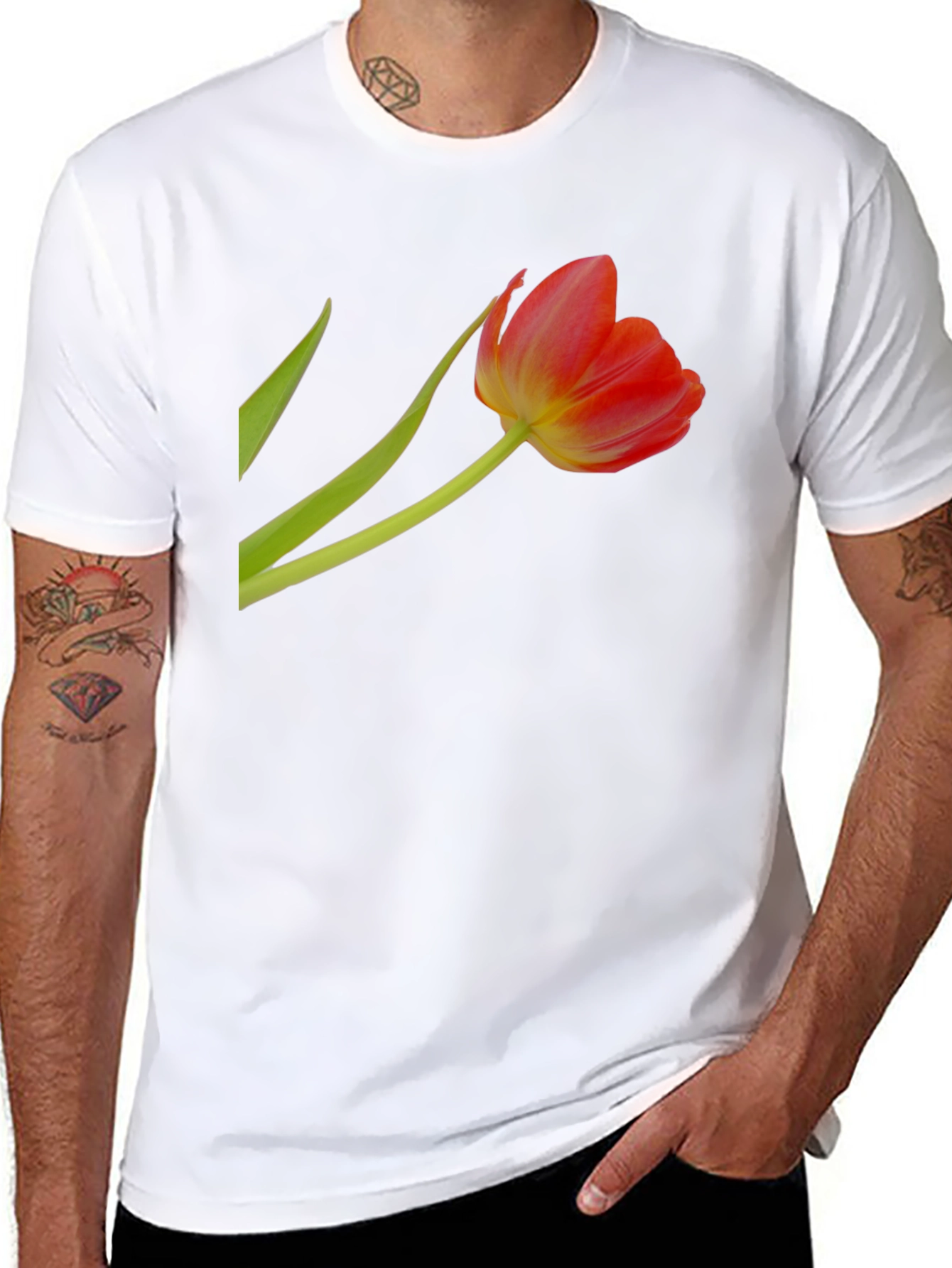 Floral Tulip Graphic Tee - Stylish Black T-Shirt