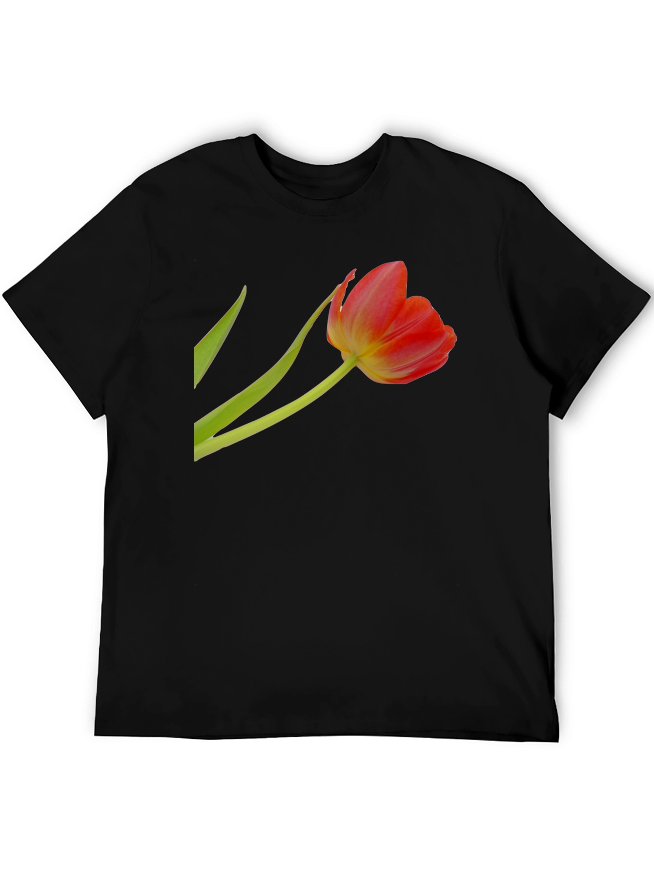 Floral Tulip Graphic Tee - Stylish Black T-Shirt