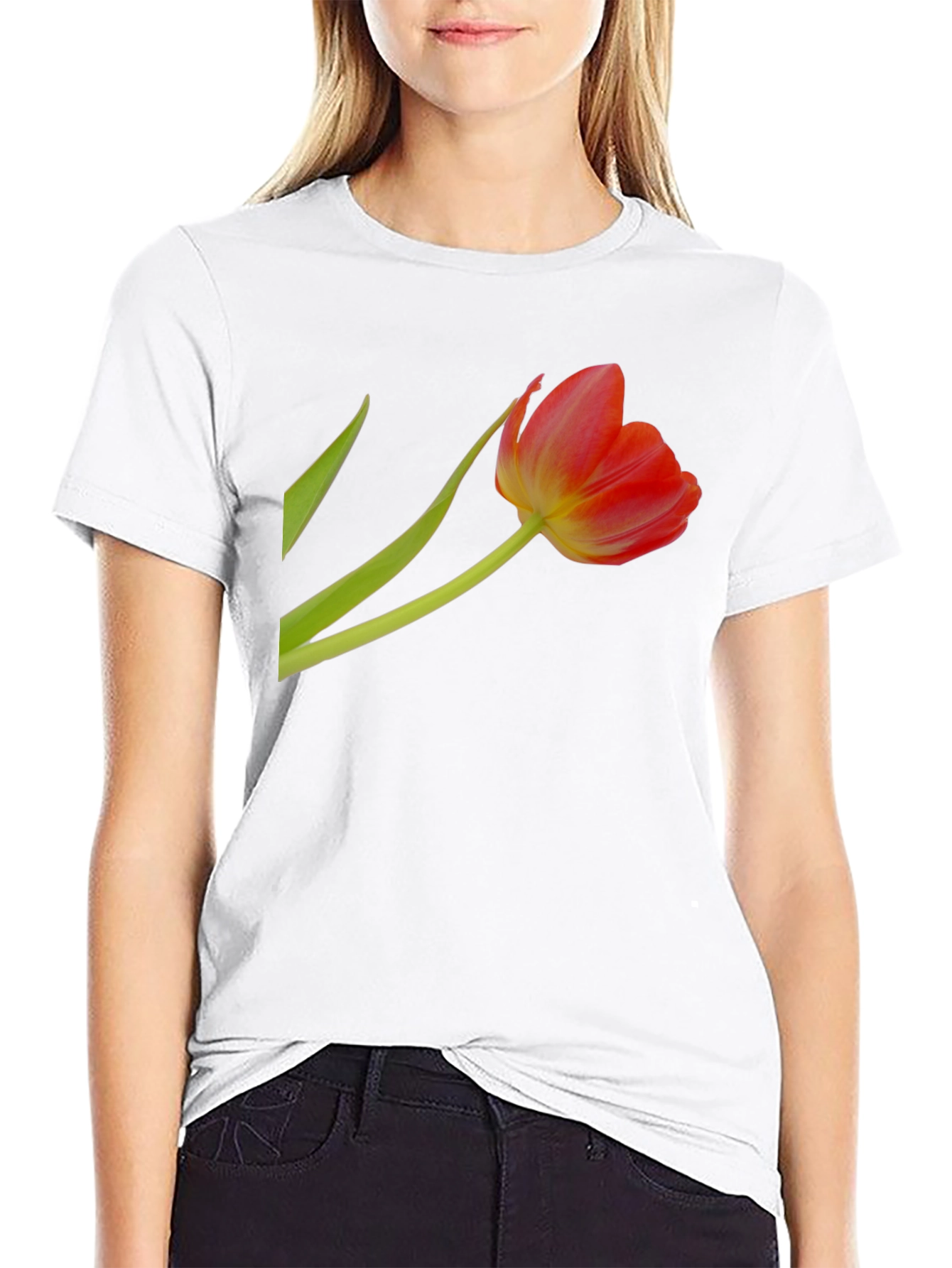 Floral Tulip Graphic Tee - Stylish Black T-Shirt