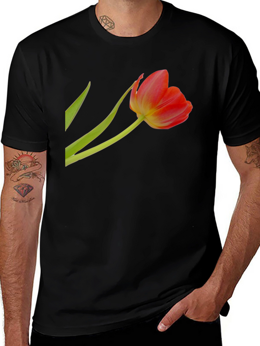 Floral Tulip Graphic Tee - Stylish Black T-Shirt