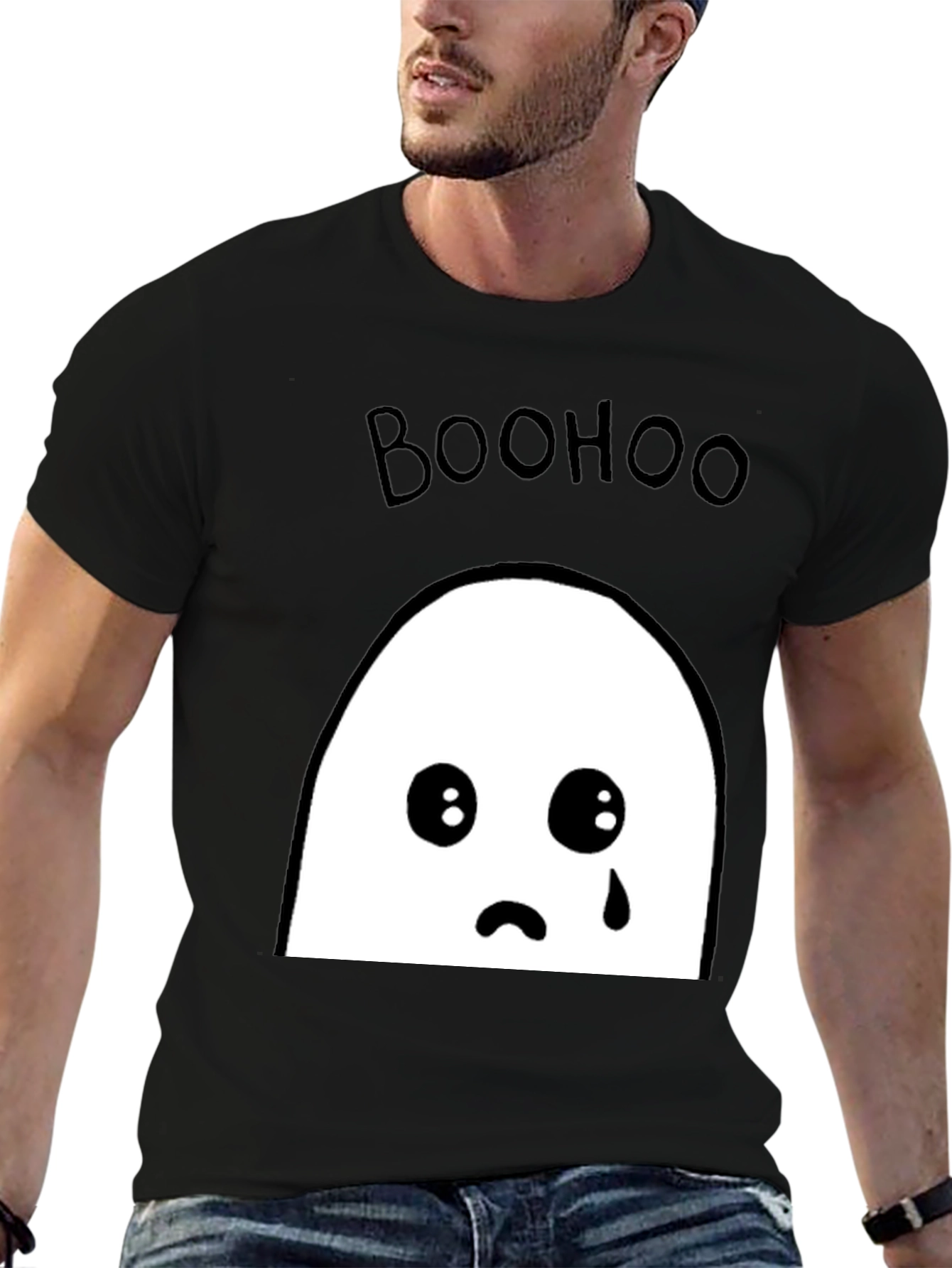 Boohoo Ghost Graphic Tee - Black Cotton T-Shirt