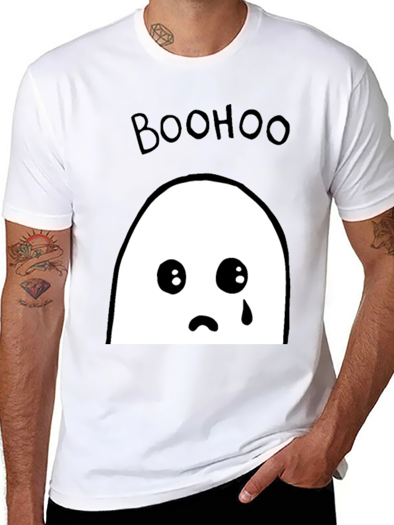 Boohoo Ghost Graphic Tee - Black Cotton T-Shirt