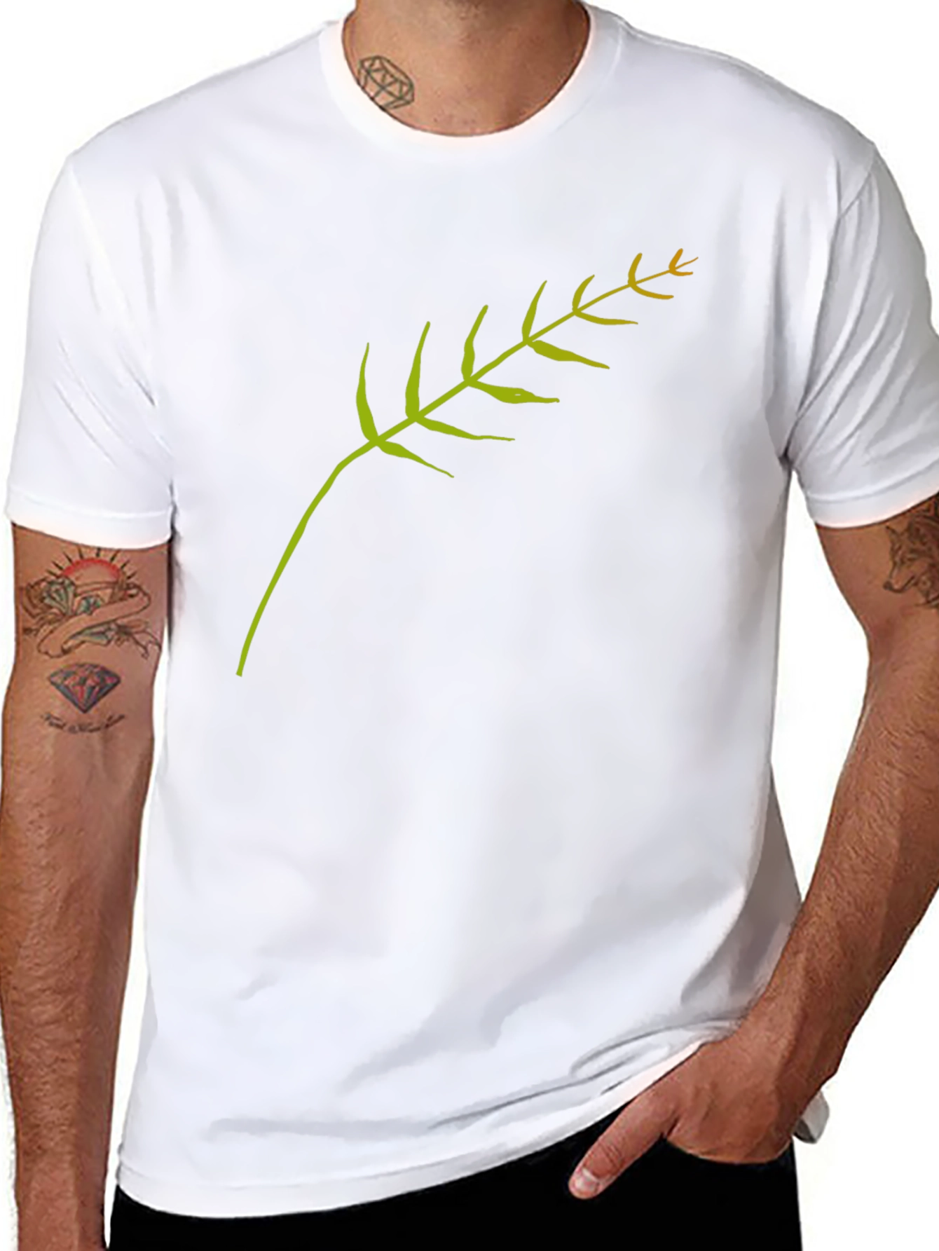 Minimalist Wheat Stalk Graphic Black T-Shirt