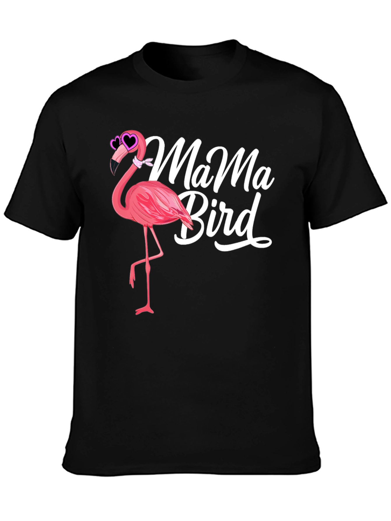 Mama Bird Flamingo Graphic Tee - Black