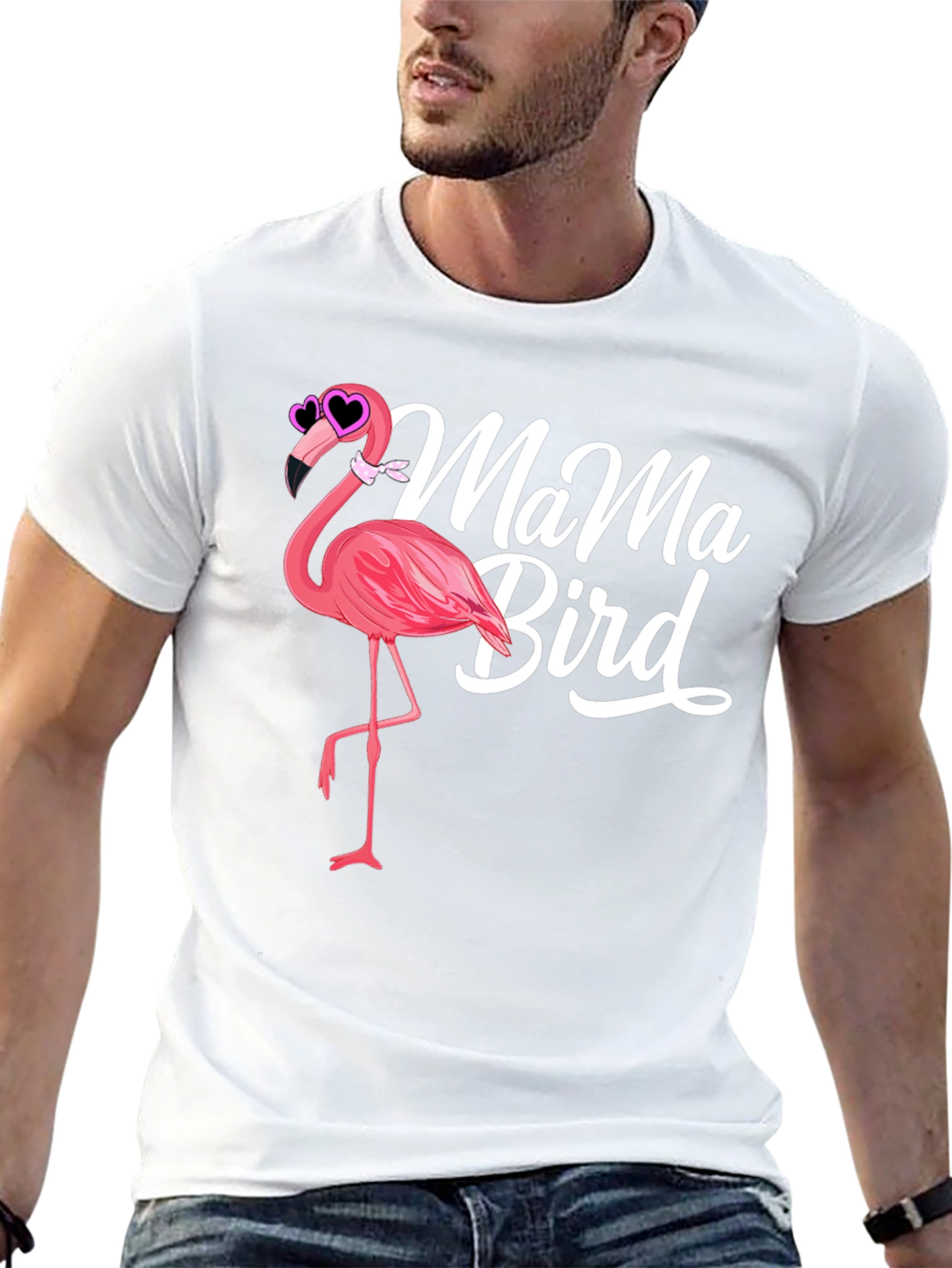 Mama Bird Flamingo Graphic Tee - Black