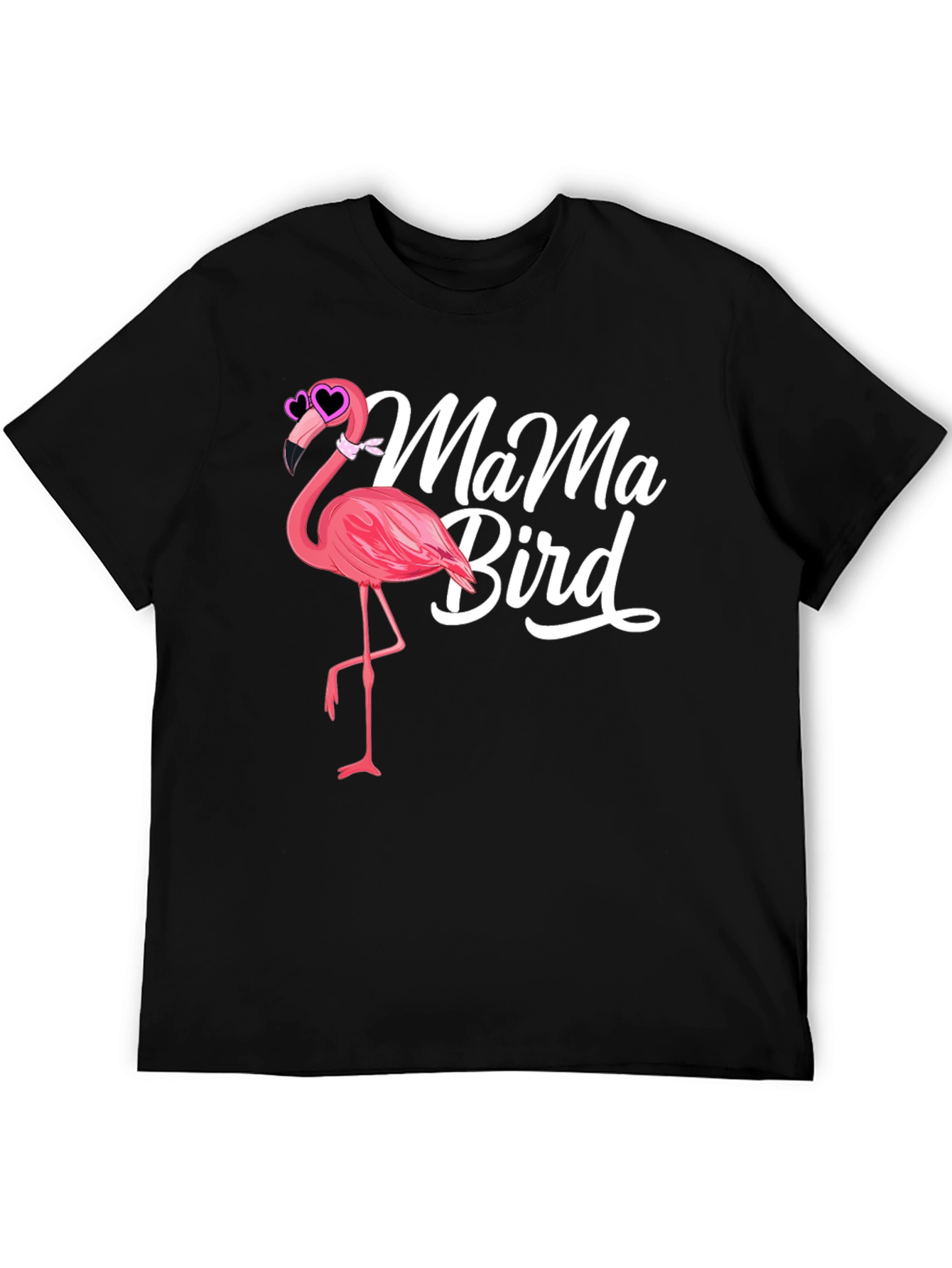 Mama Bird Flamingo Graphic Tee - Black