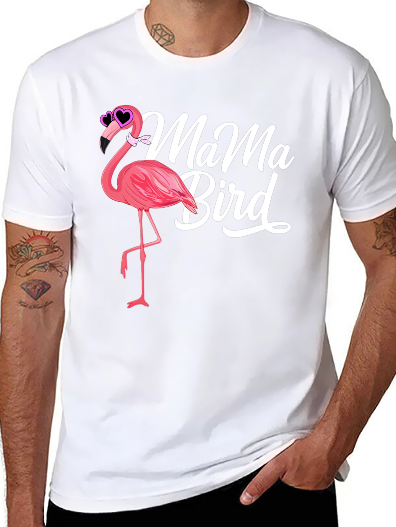 Mama Bird Flamingo Graphic Tee - Black