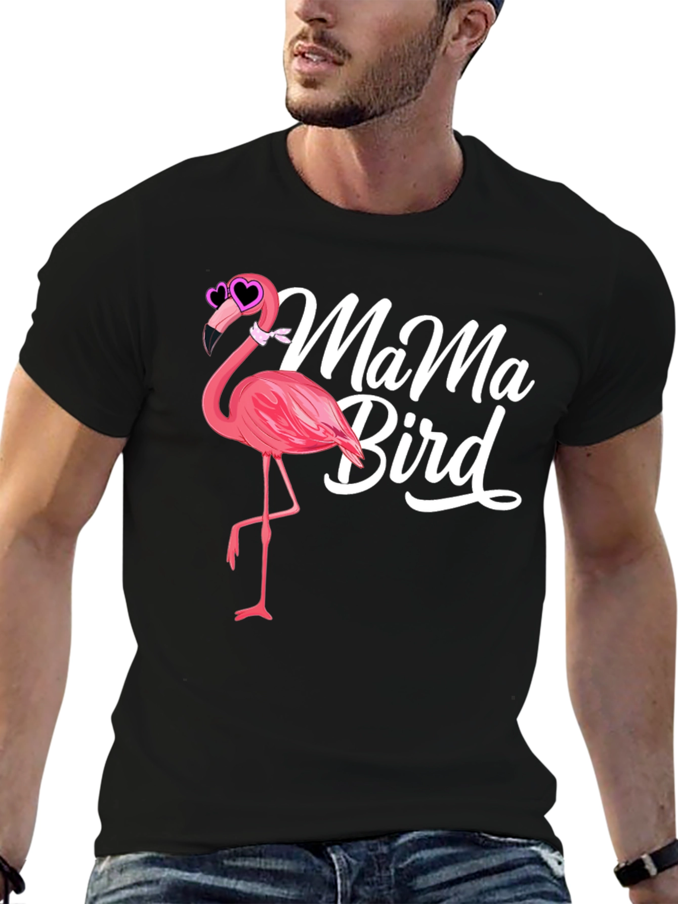Mama Bird Flamingo Graphic Tee - Black
