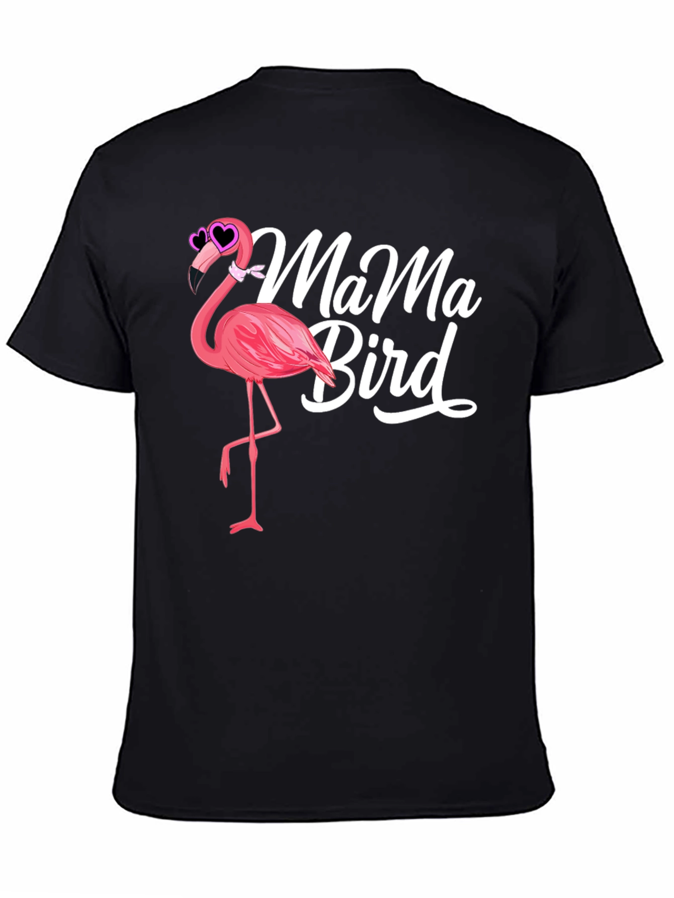 Mama Bird Flamingo Graphic Tee - Black