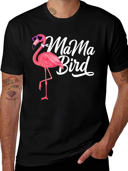 Mama Bird Flamingo Graphic Tee - Black