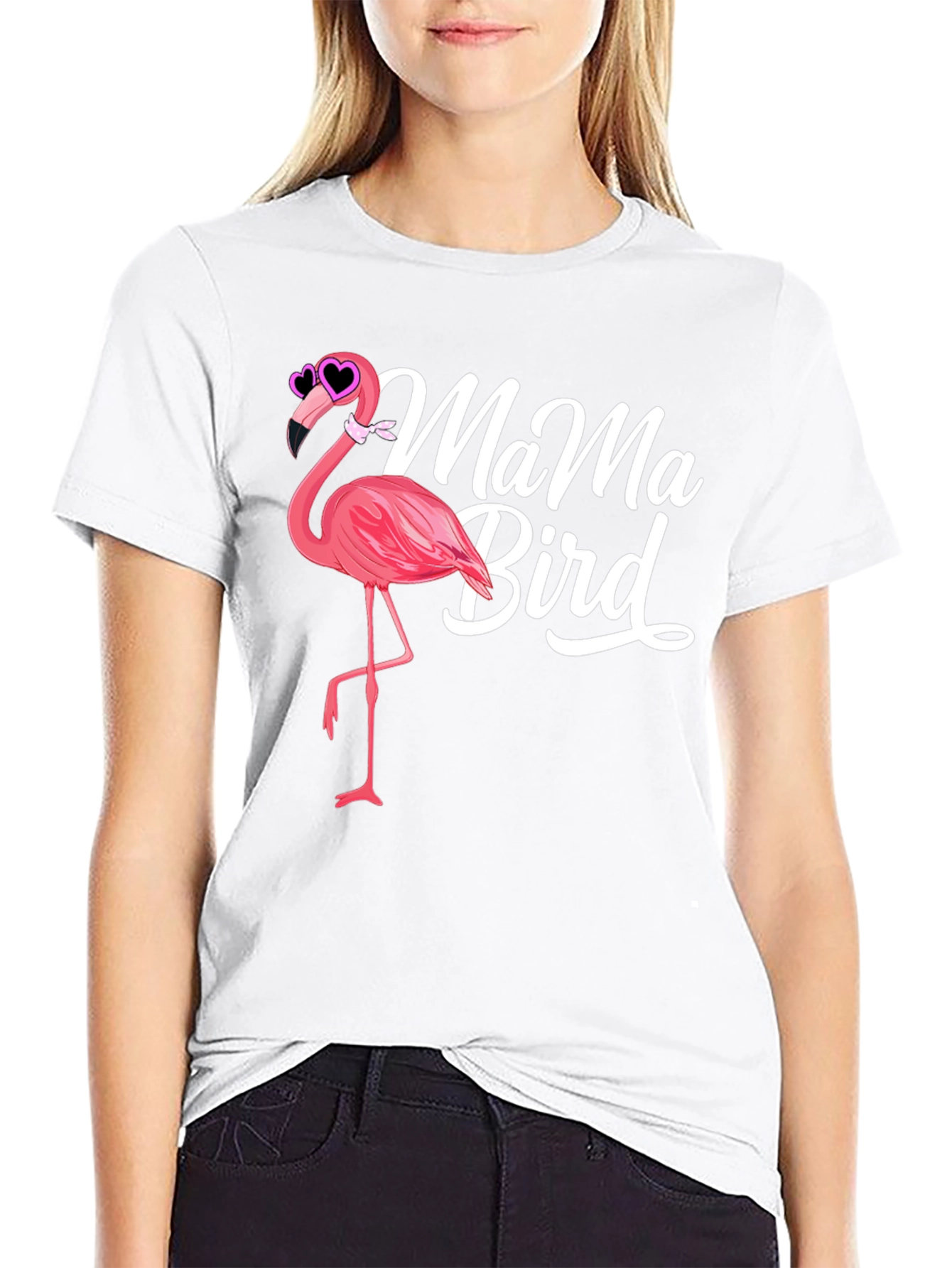 Mama Bird Flamingo Graphic Tee - Black