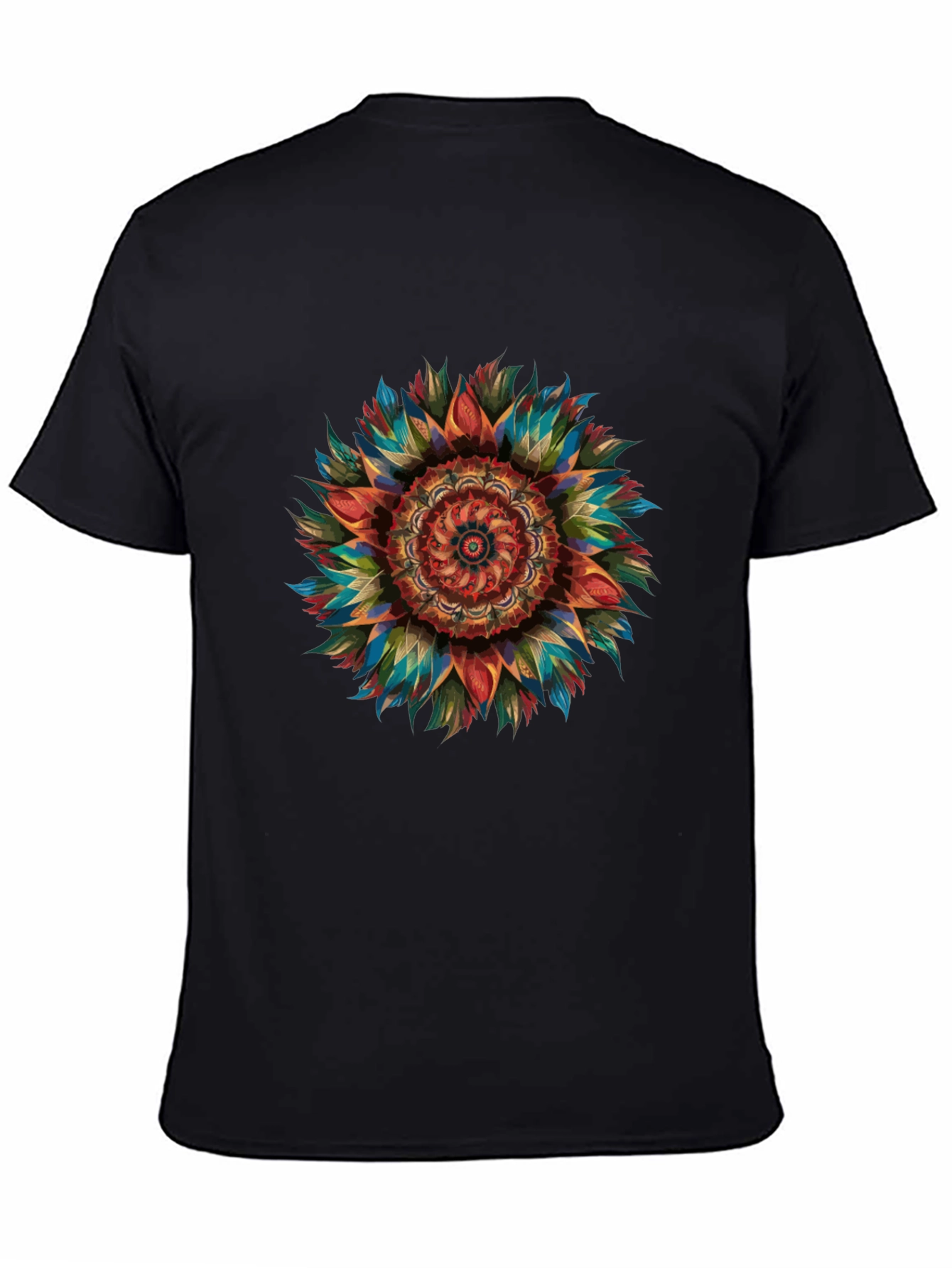 Vibrant Mandala Graphic Print Mens Black T-Shirt