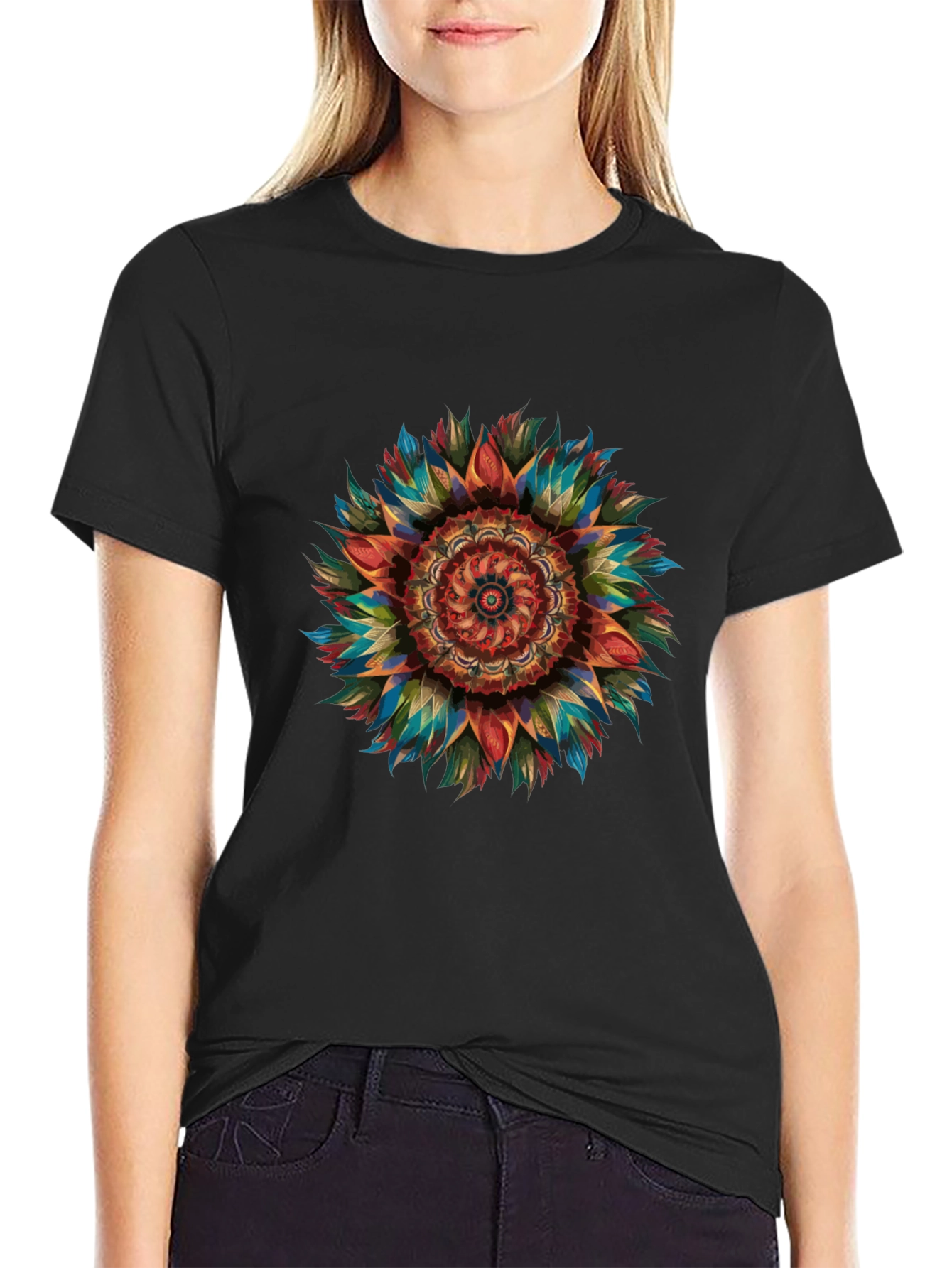 Vibrant Mandala Graphic Print Mens Black T-Shirt
